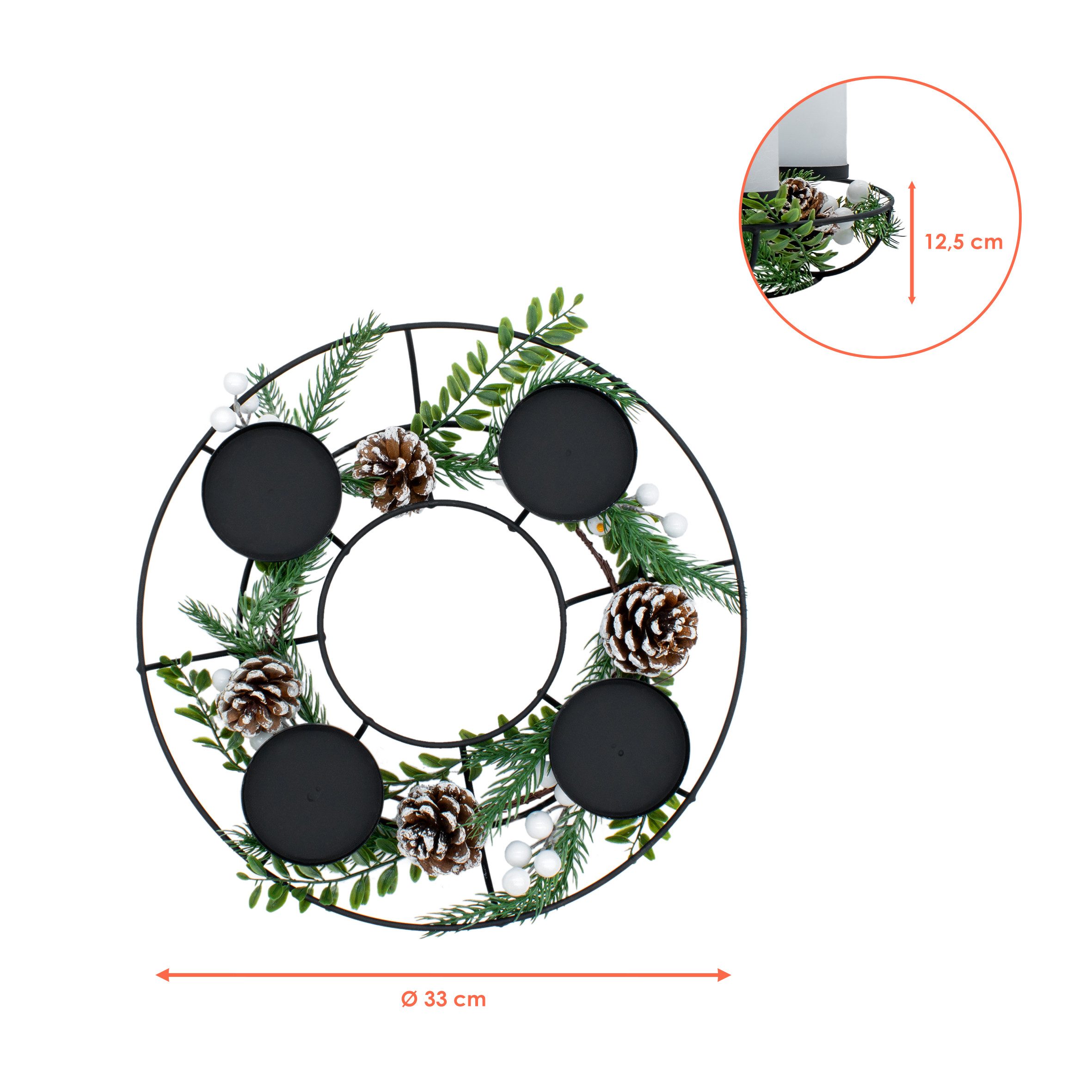 Spetebo Adventskranz aus Metall mit 4 LED Kerzen in warm weiß - 33 cm, Time günstig online kaufen