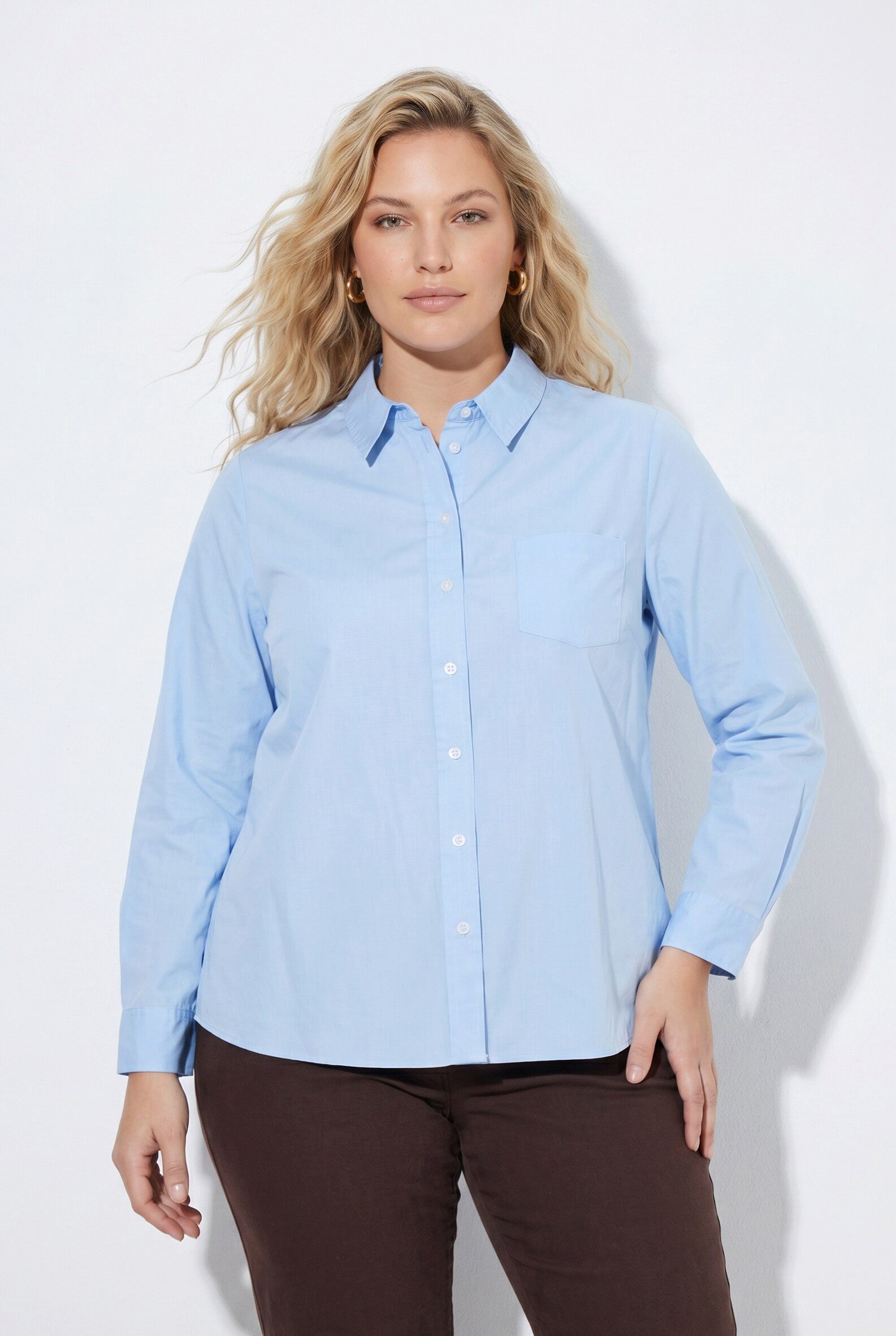 Ulla Popken Hemdbluse Hemdbluse A-Linie Hemdkragen Langarm
