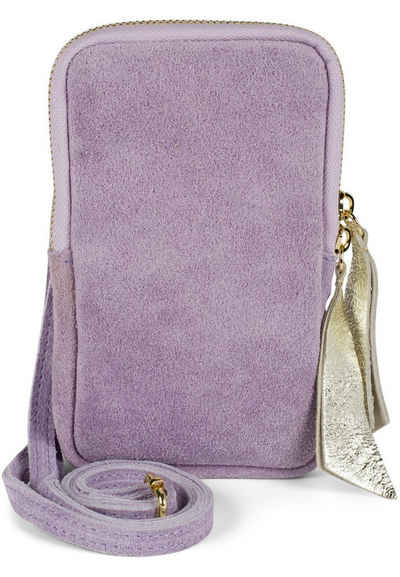 styleBREAKER Mini Bag (1-tlg), Echtleder Handy Umhängetasche Veloursleder