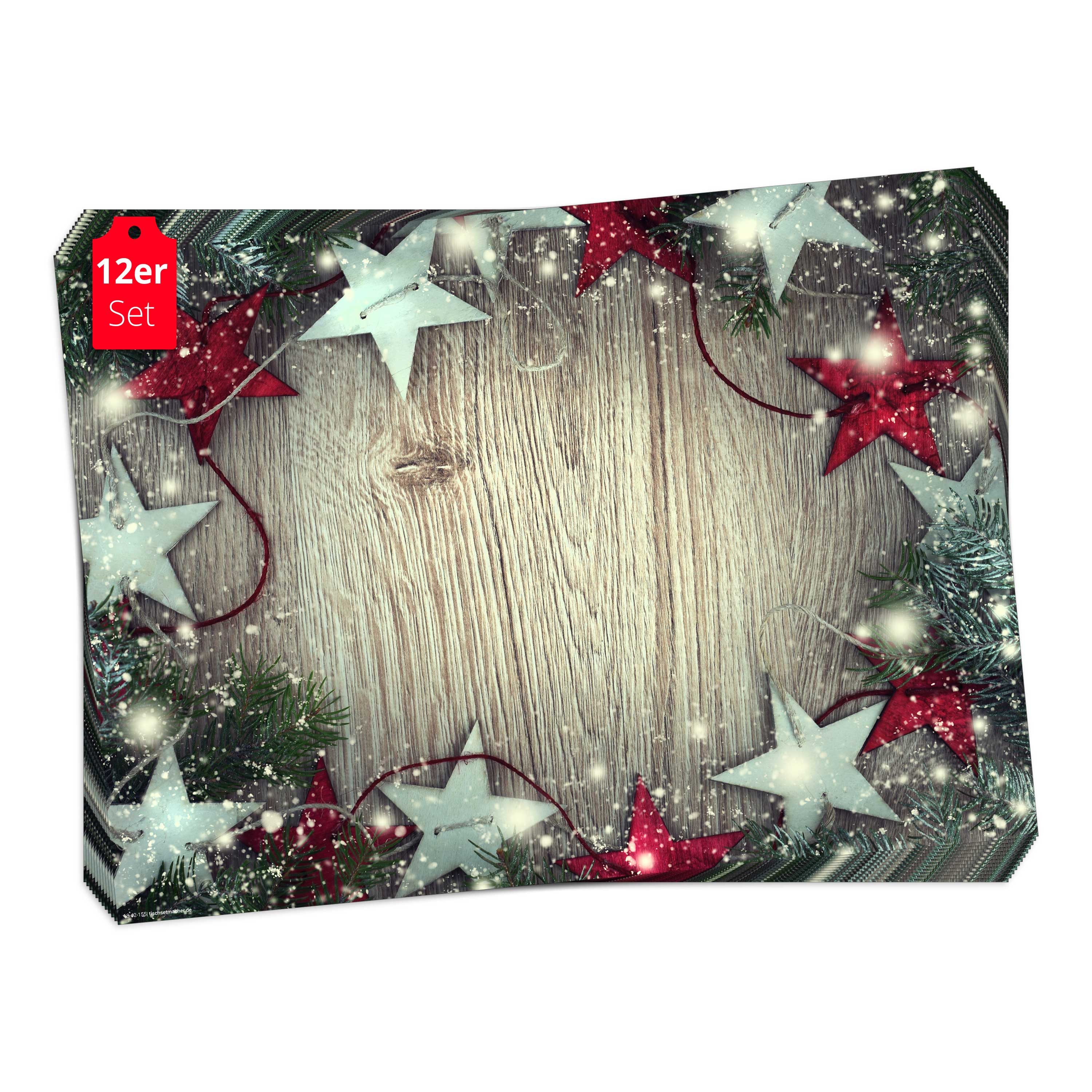 Platzset Tischsets I Platzsets - Weihnachten - Weihnachtssterne rot-silber