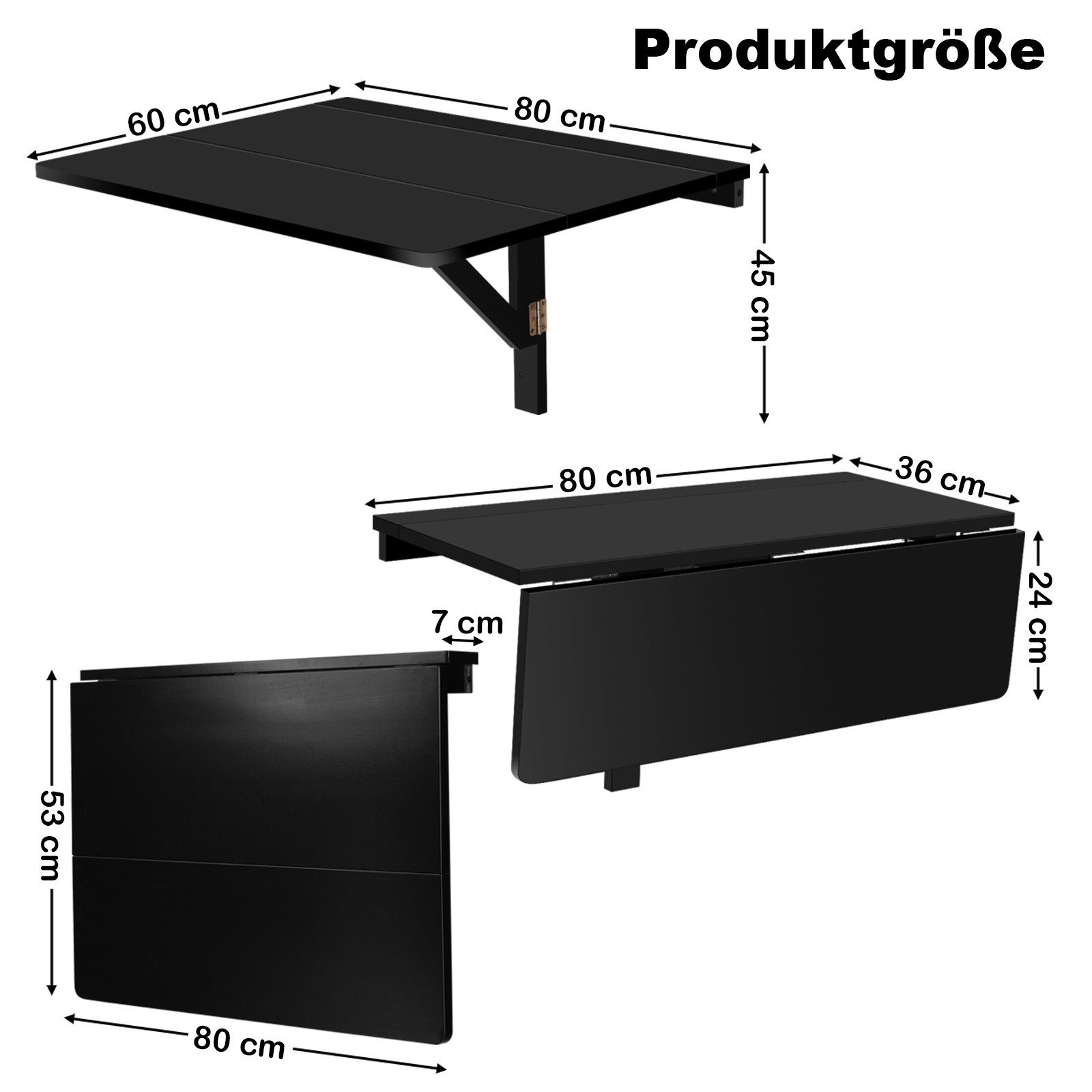COSTWAY Klapptisch Wandtisch Wandmontage, 80 x 60 cm, klappbar – Bild 4 von 5
