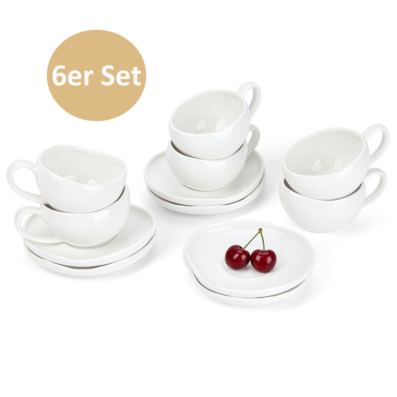 HOMELUX Espressotasse 12 Stück Kaffeetassen Set 120ml Mokkatassen Tassen Teetasse Weiß, 12-tlg., Keramik, Espresso Tasse für 6 Personen mit Untertassen Spülmaschinenfest