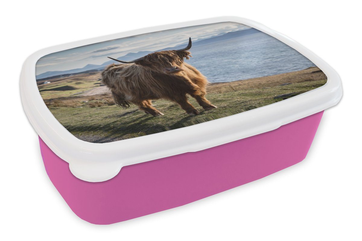 rosa Brotdose Lunchbox Highlander - Brotbox MuchoWow für Mädchen, Kunststoff, Licht Wasser, Schottischer Kunststoff (2-tlg), - Erwachsene, Snackbox, Kinder,