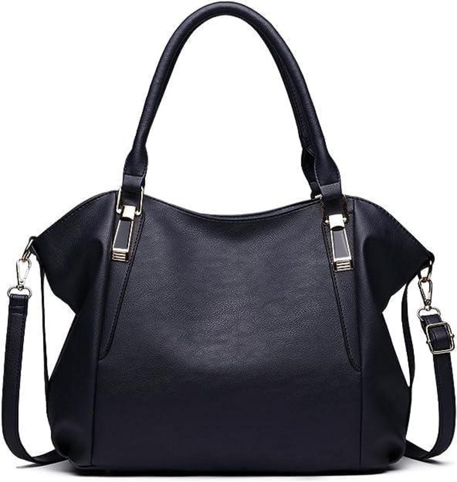 Shopper Große Tote Tasche Umhängetasche Schultertasche Damen PU Leder Navy