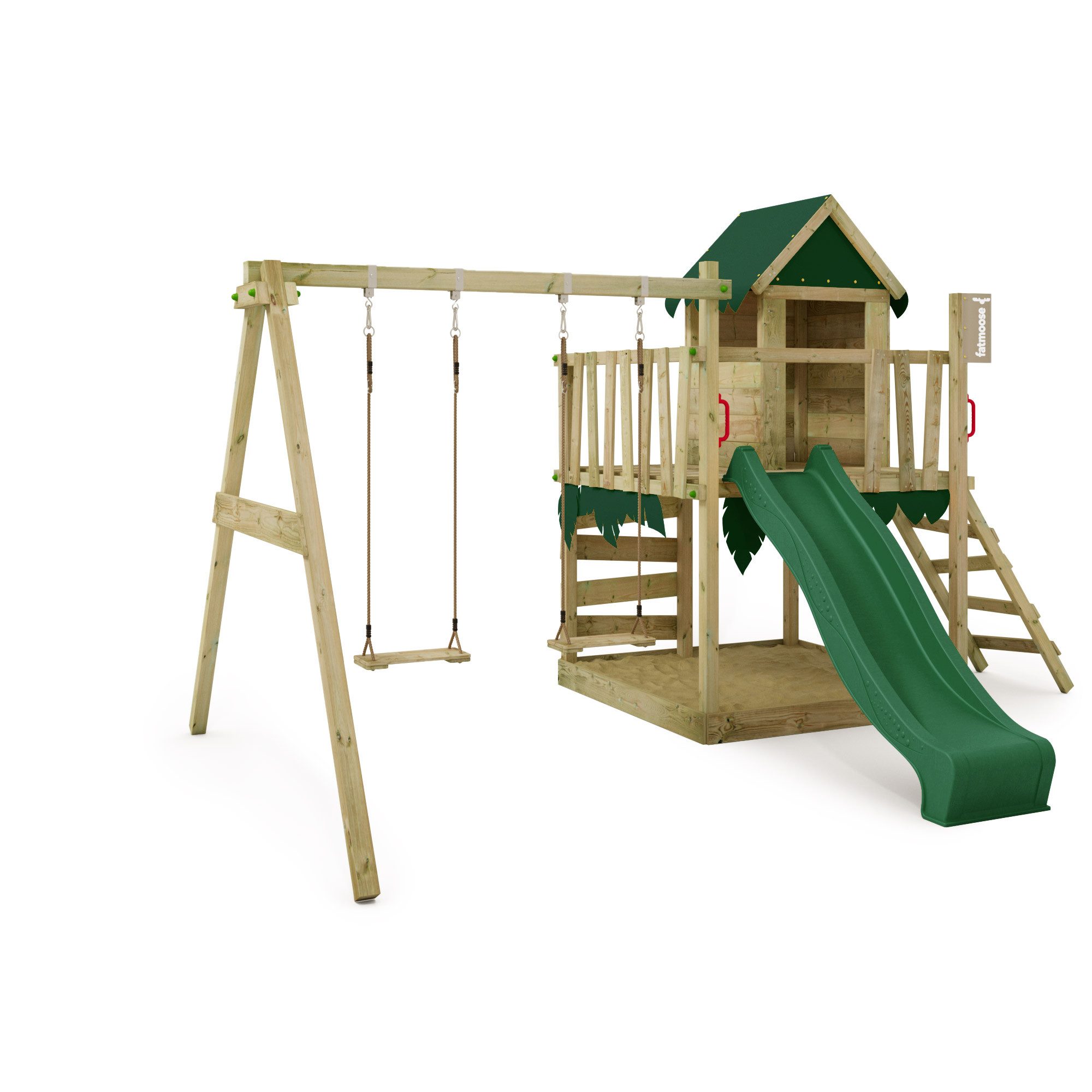 FATMOOSE Klettergerüst JazzyJungle Jam XXL mit Schaukel – Spielturm mit Rutsche, (Outdoor-Spielhaus mit Kletterwand, Wellenrutsche & Sicherheitshandgriffen für aktive Kinder, Kletterturm für kleine Entdecker & Freunde – perfekt für Rollenspiele), extrem witterungsbeständig mit 10 Jahren Garantie*