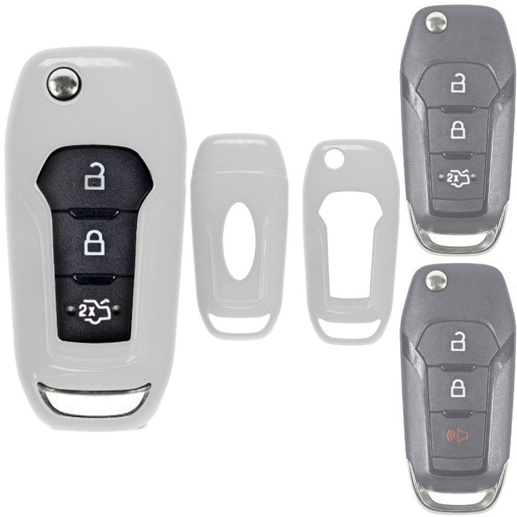 mt-key Schlüsseltasche Autoschlüssel Hardcover Schutzhülle Weiß, für Ford Explorer Ranger Mondeo Fiesta Galaxy Mustang Klappschlüssel