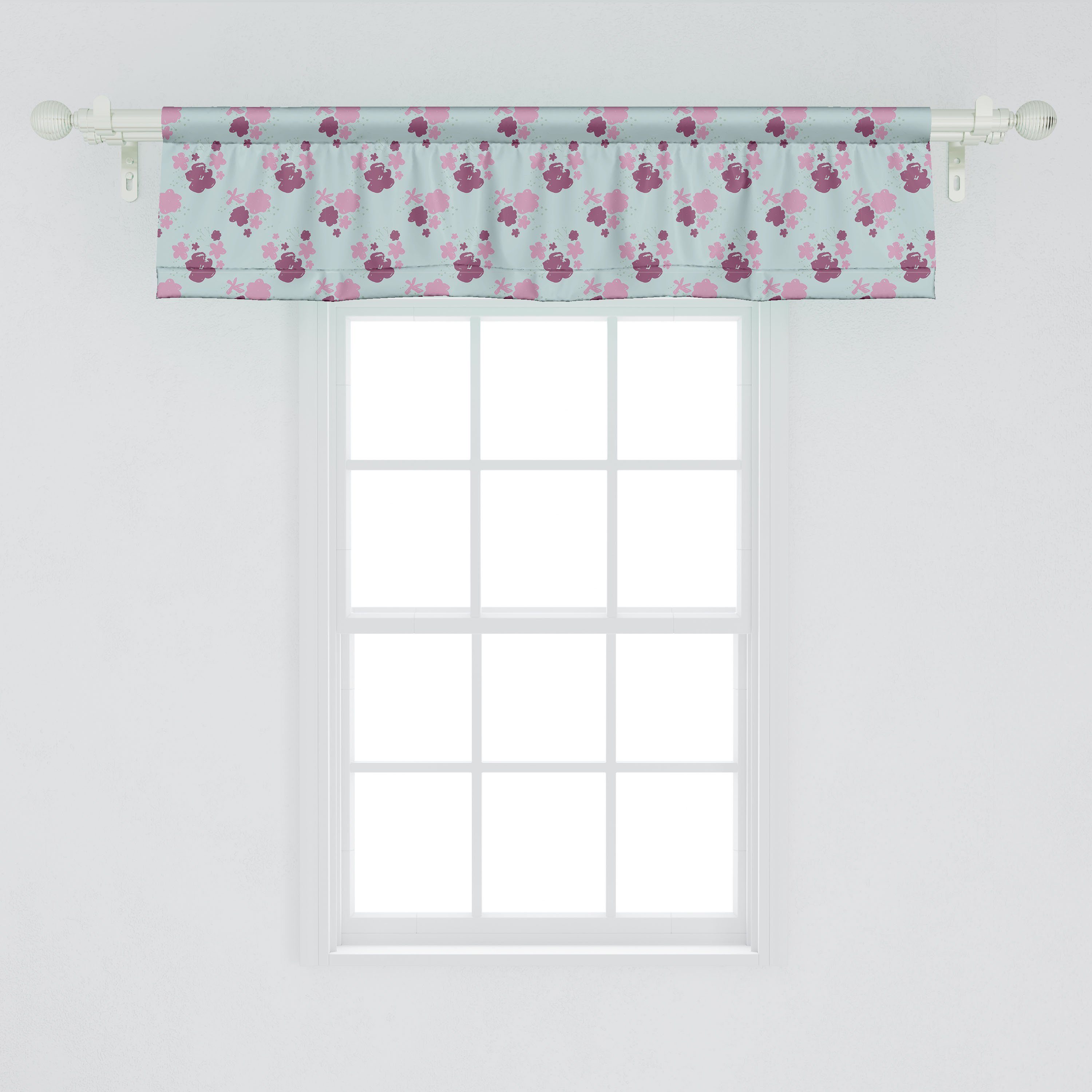 Gezeichnet Rosa Cartoon Microfaser, für Blume Abakuhaus, Dekor Küche Floral Schlafzimmer mit Stangentasche, Scheibengardine Vorhang Volant