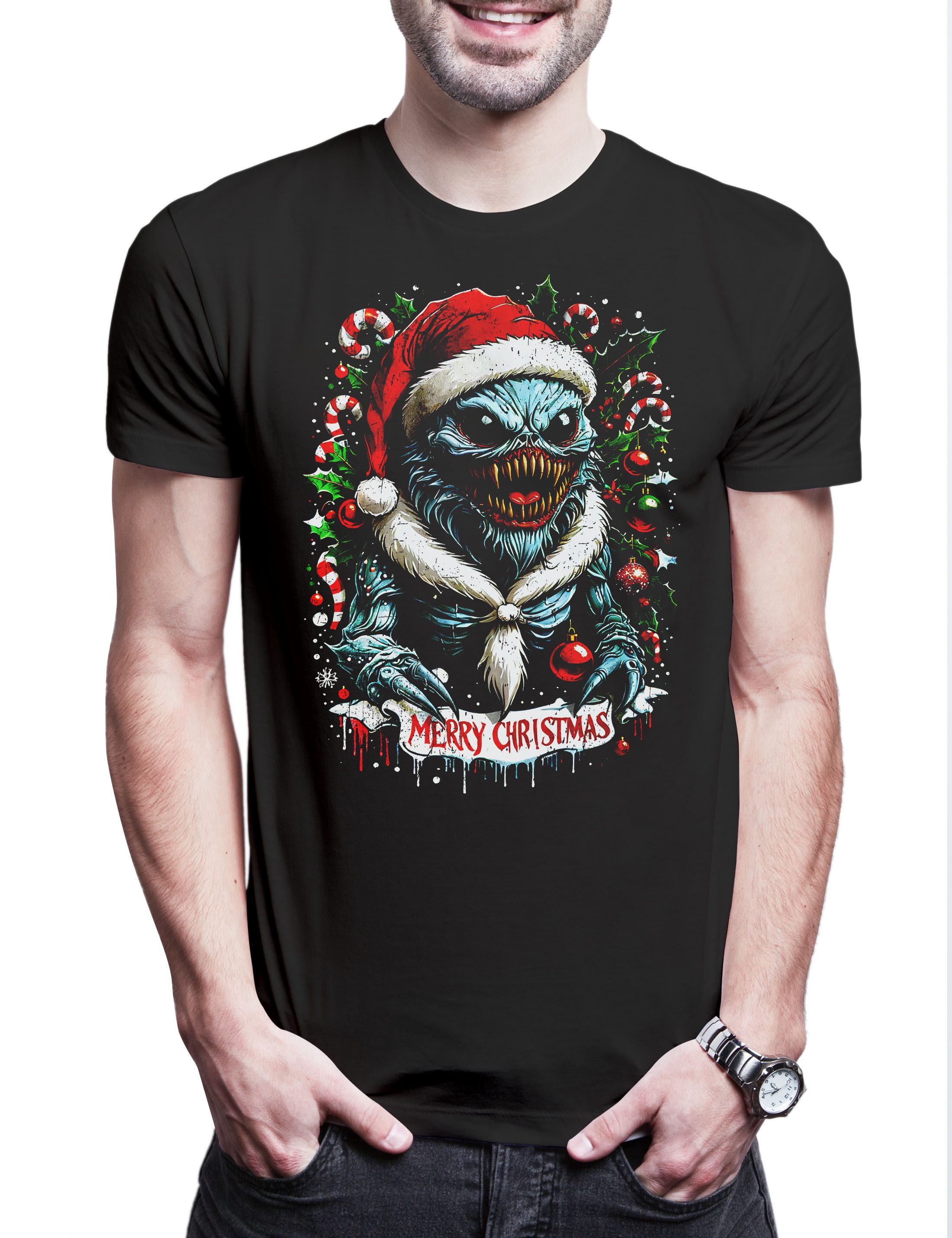 Print-Shirt Merry Christmas Monster Herren T-Shirt Happy Santa X-Mas Claus Critter