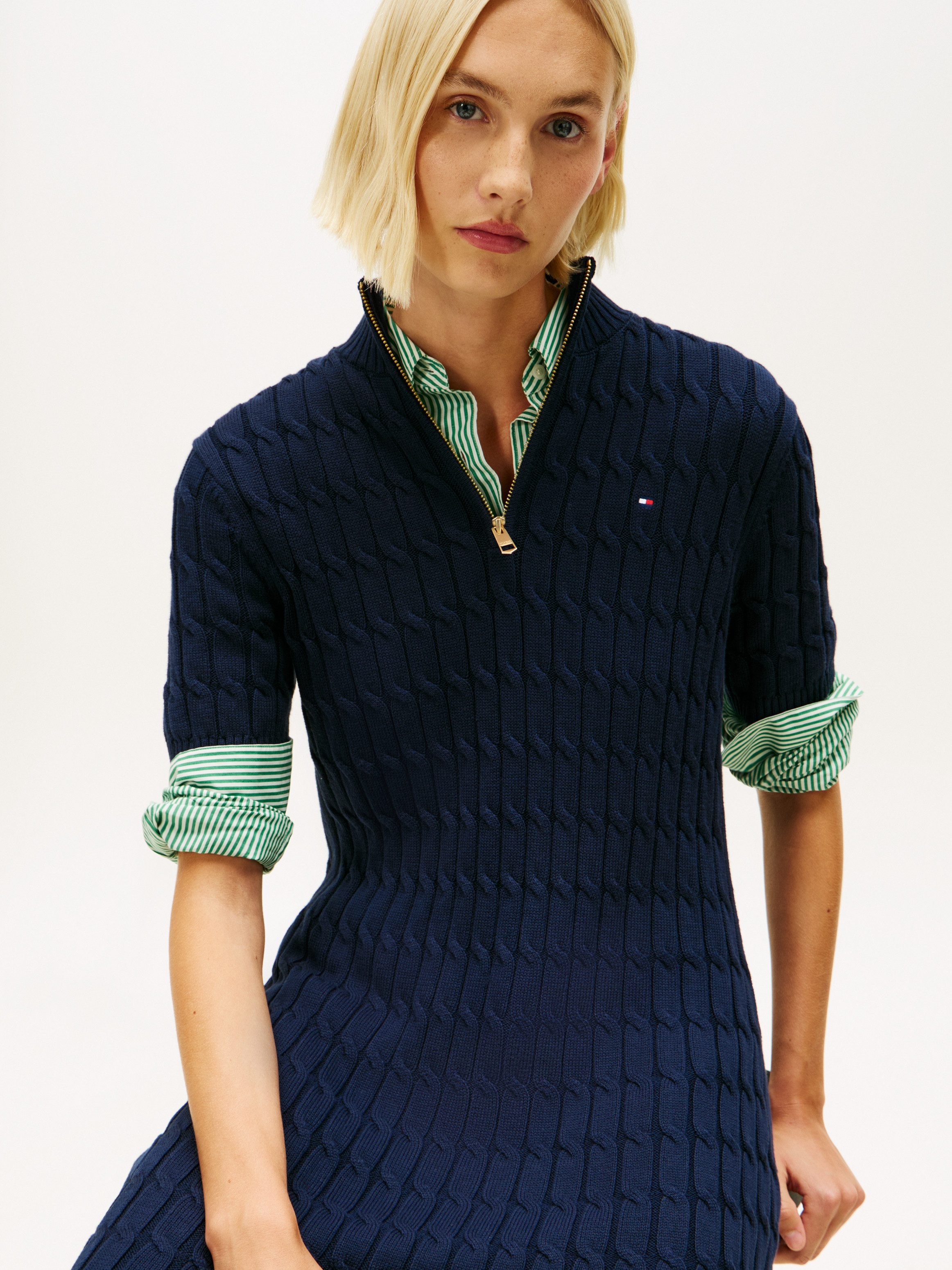 Tommy Hilfiger Minikleid CO CABLE MID GG SHIFT MK DRESS mit Zopfmuster