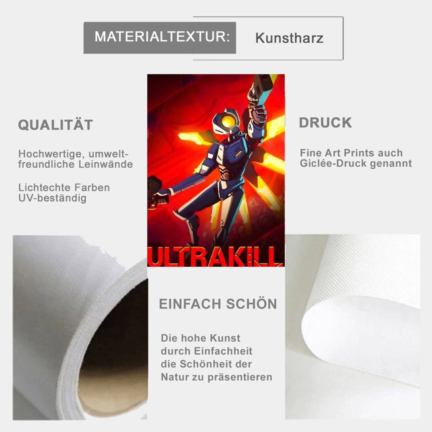 TPFLiving Kunstdruck OHNE RAHMEN, STEAMGAMEU - ULTRAKILL Poster - (Leinwandbild XXL), Farben: Farben: schwarz, rot, orange -Größe: 15x20cm