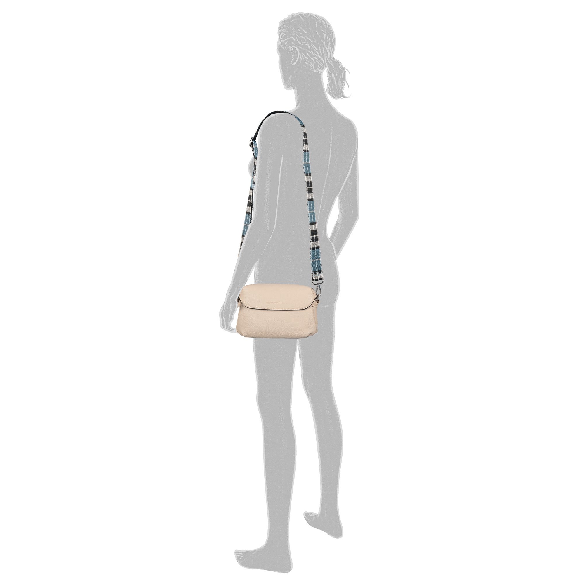 TOM TAILOR Handtasche Chrissi, aus weichem Lederimitat mit breitem karierten Gewebeband