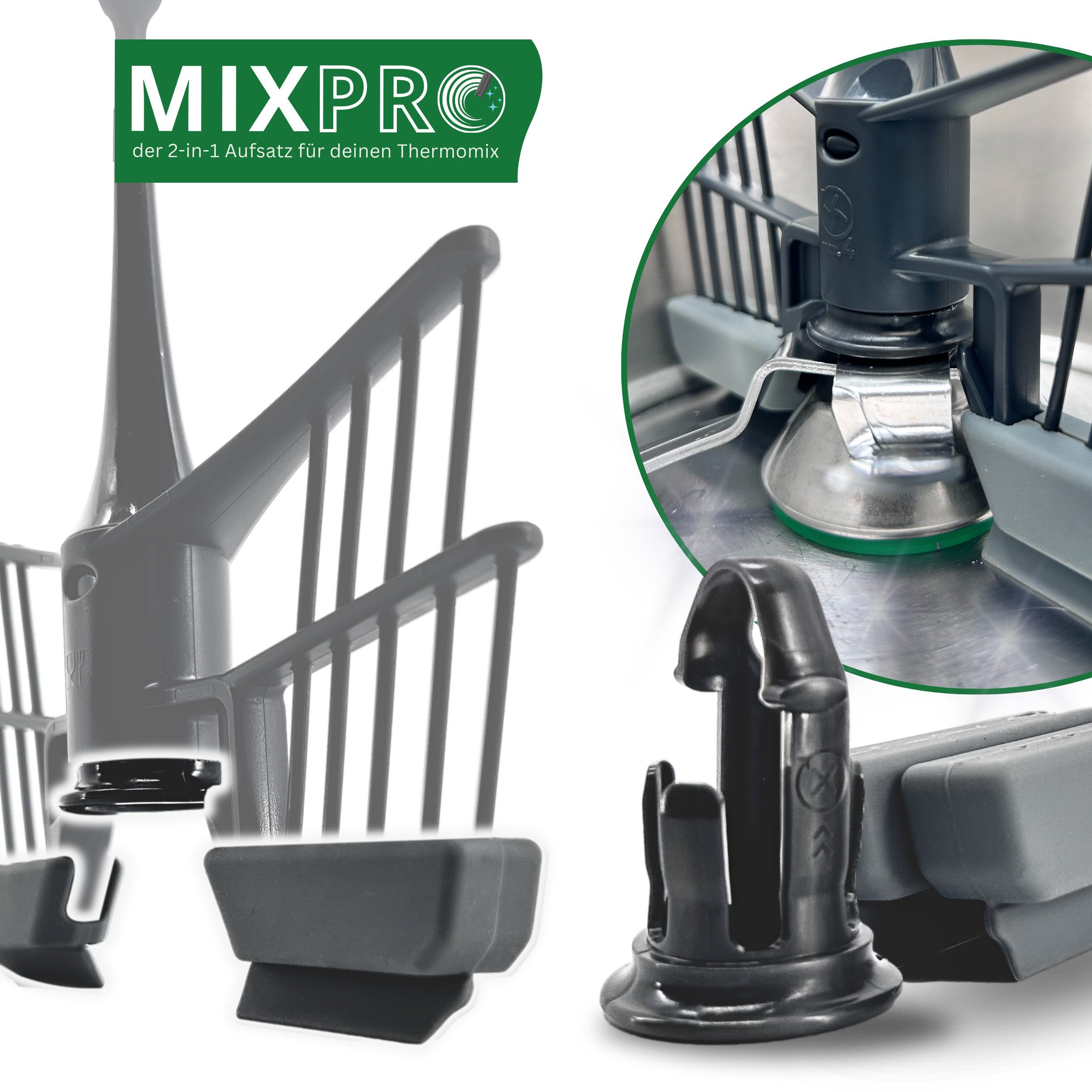 Leckerhelfer - automatisch Lecker Küchenmaschinen Zubehör-Set MixPRO - der 2-in-1 Aufsatz passend für den Thermomix TM6 und TM5, Zubehör für Thermomix TM5 und TM6, Schutz vor Anbrennen, Lebensmittelecht, BPA-frei