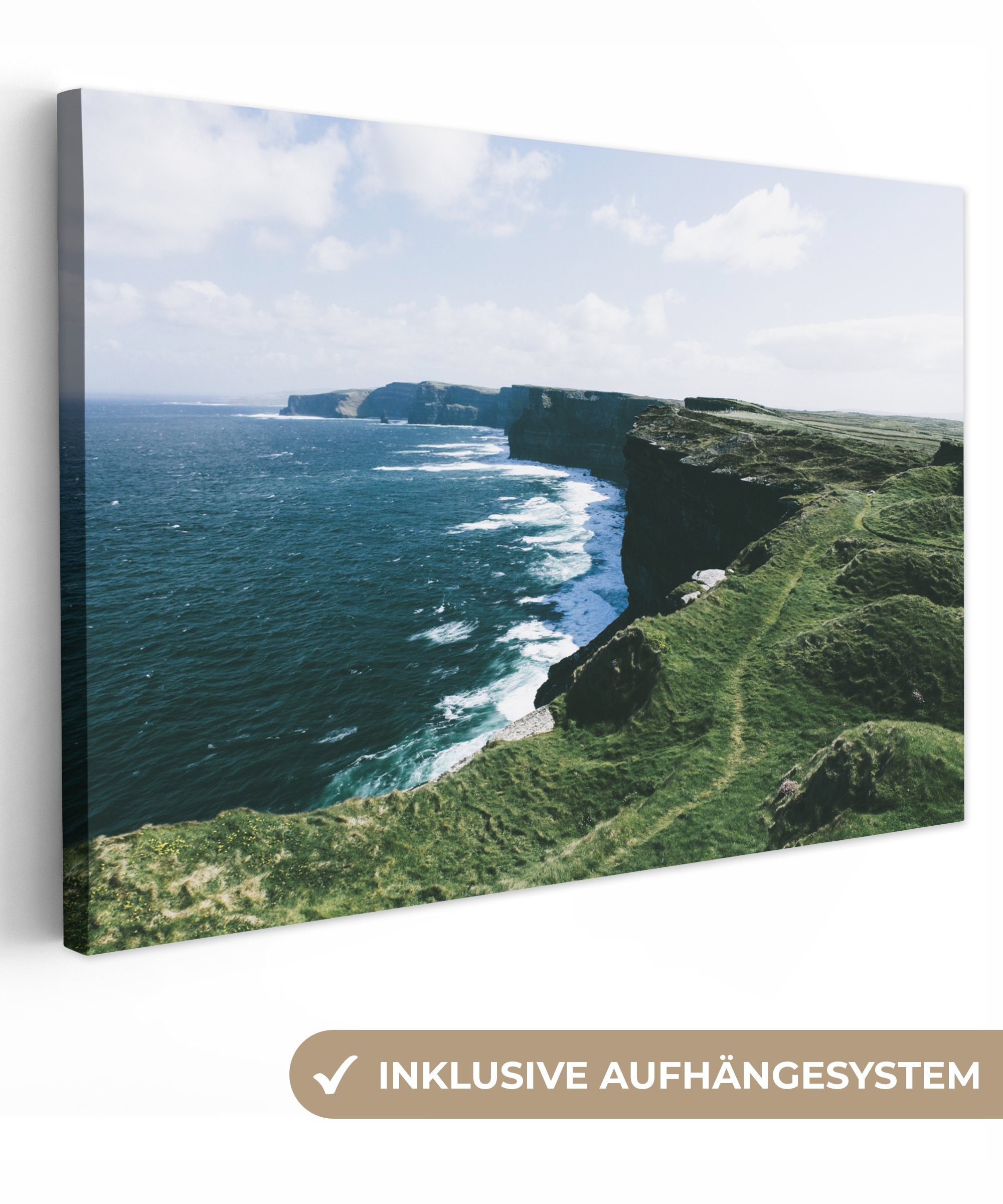 OneMillionCanvasses® Leinwandbild Irlands Küstenlinie mit den Cliffs of Moher, (1 St), Wandbild Leinwandbilder, Aufhängefertig, Wanddeko, 30x20 cm