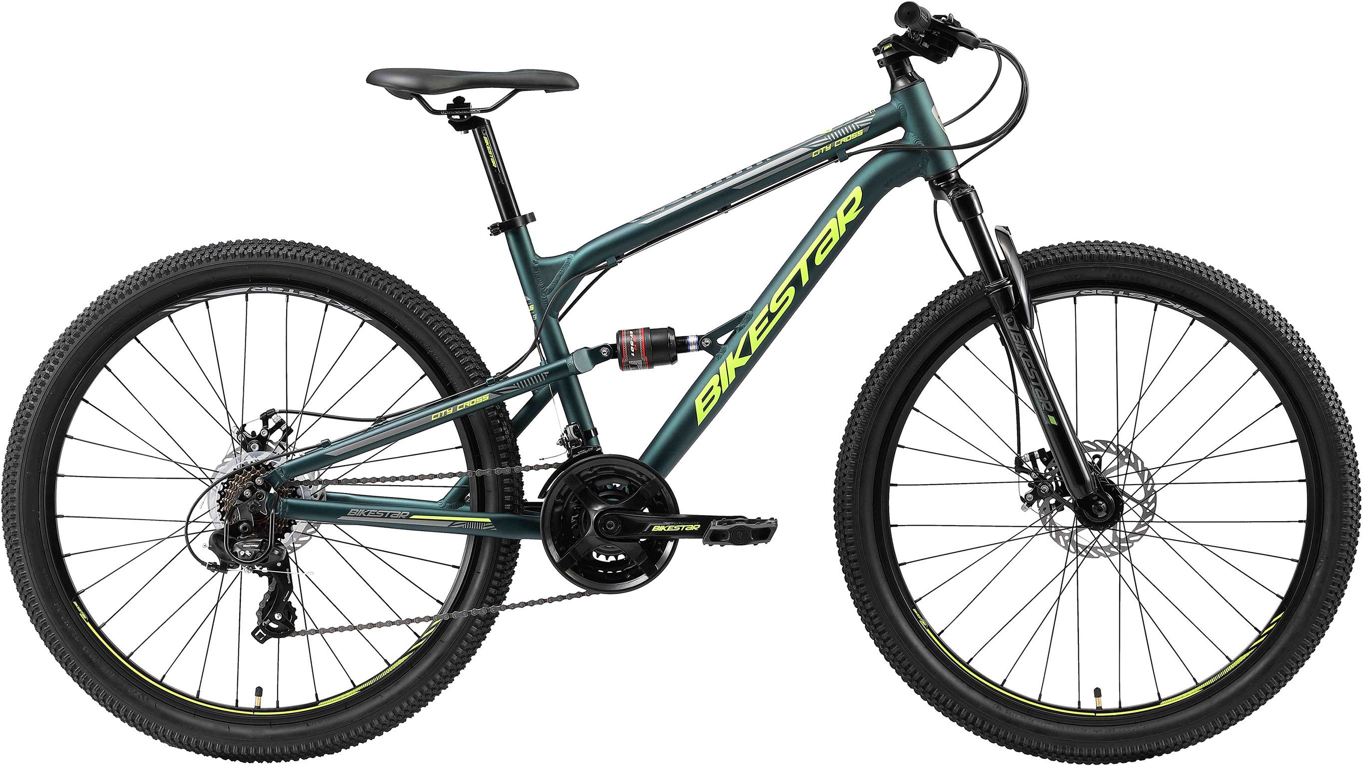 Bikestar Mountainbike, 21 Gang Shimano RD-TY300 Schaltwerk, Kettenschaltung, für Damen und Herren, Kettenschaltung
