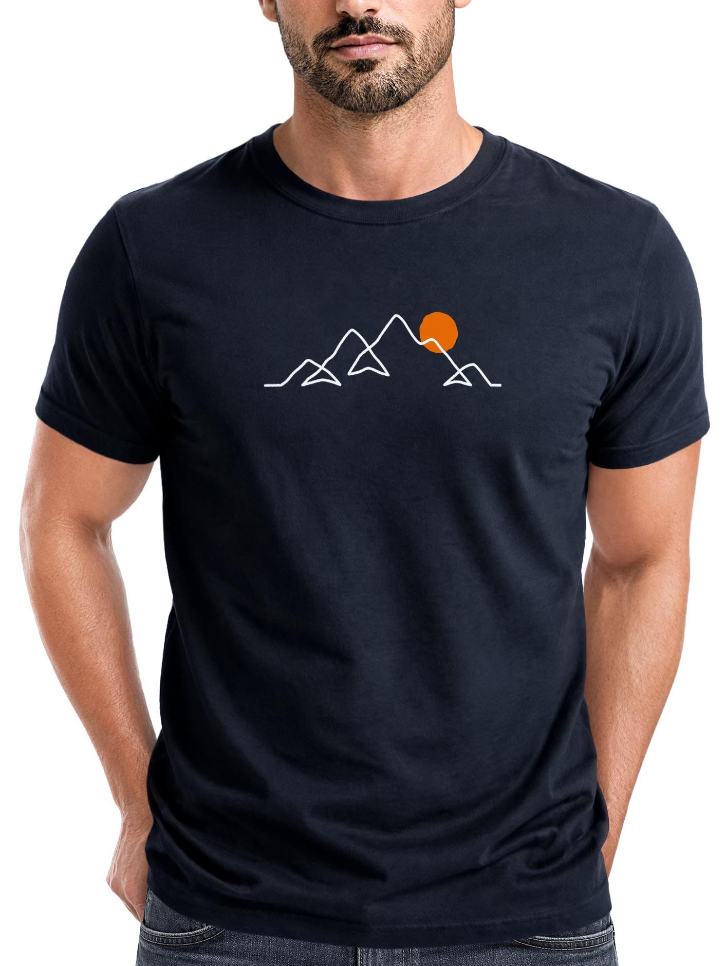 Neverless Print-Shirt Herren T-Shirt Frontprint Line-Art Berge Wandern Natur Outdoor mit Print