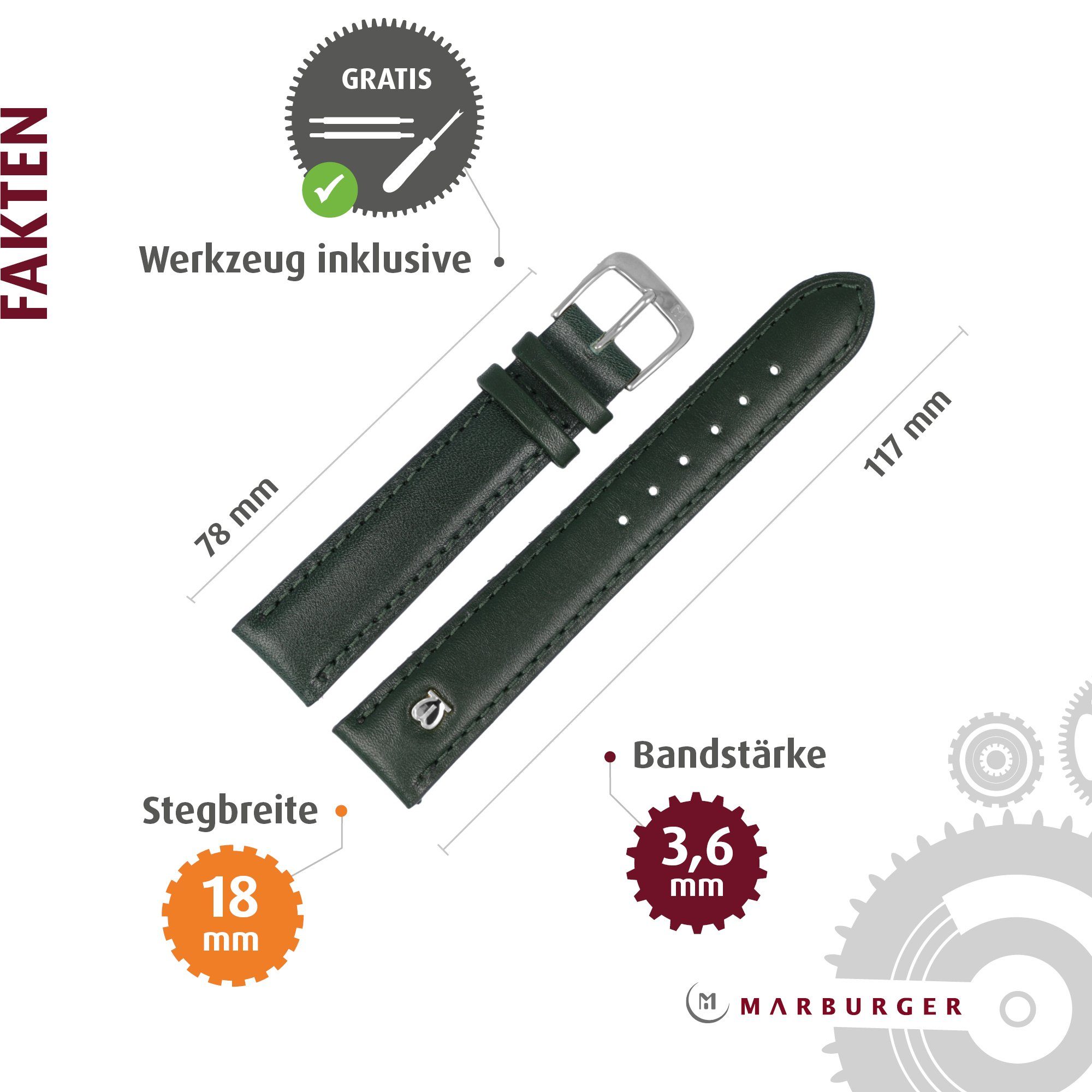 MARBURGER Uhrenarmband 18mm Leder