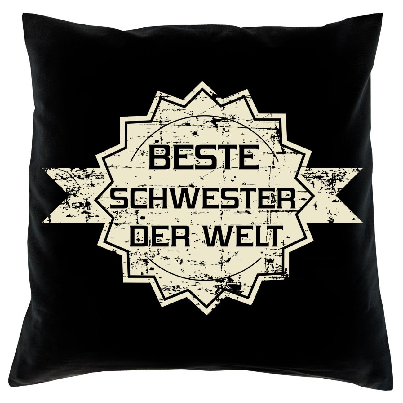 Soreso® Dekokissen Kissen Beste Schwester der Welt Stern & Urkunde, Geschenke für Geschwister schwarz