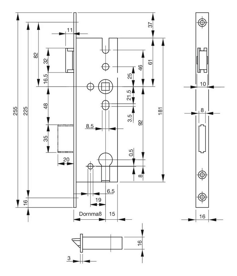 Thumbnail - BKS Einsteckschloss, Rohrrahmentüren m. Wechsel PZ, 35/92/8, DL-R, B-1300,16 x 255 mm
