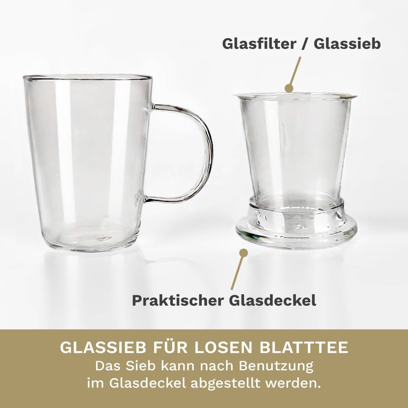 Creano Teeglas Creano Teeglas 400ml - mit Sieb und Deckel aus Glas