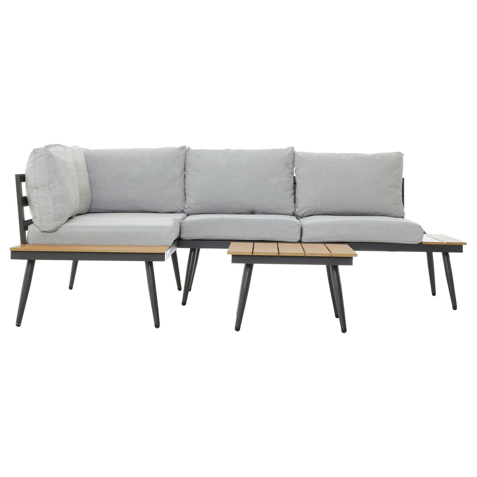 CARO-Möbel Gartenlounge-Set PAROS, (2-tlg), Outdoor Sofa mit Beistelltisch, Garten Ecksofa grau und holzoptik