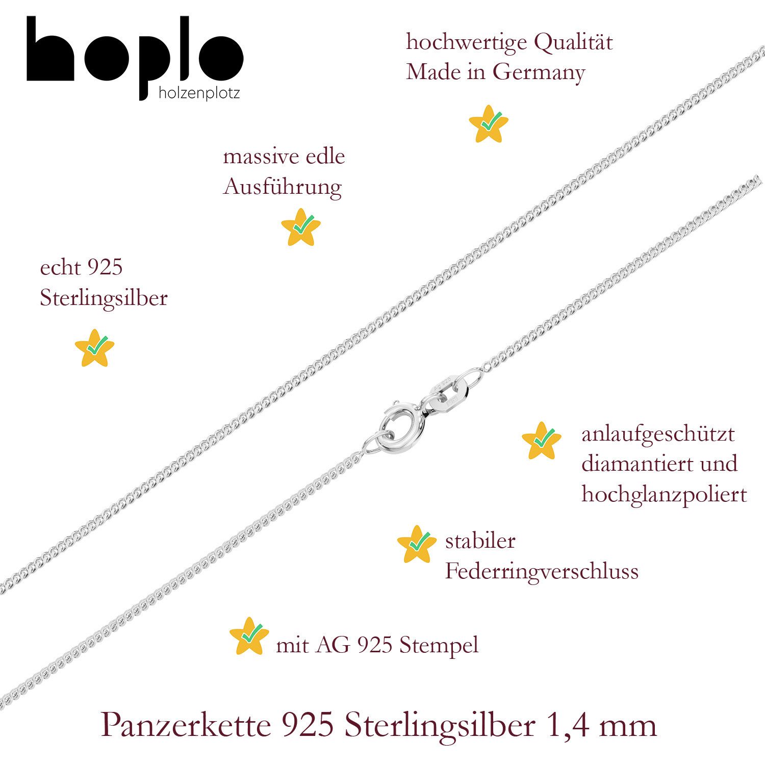 HOPLO Panzerkette Silberkette Panzerkette Länge 36cm - Breite 1,4mm - 925 Silber, Made in Germany – Bild 3 von 5