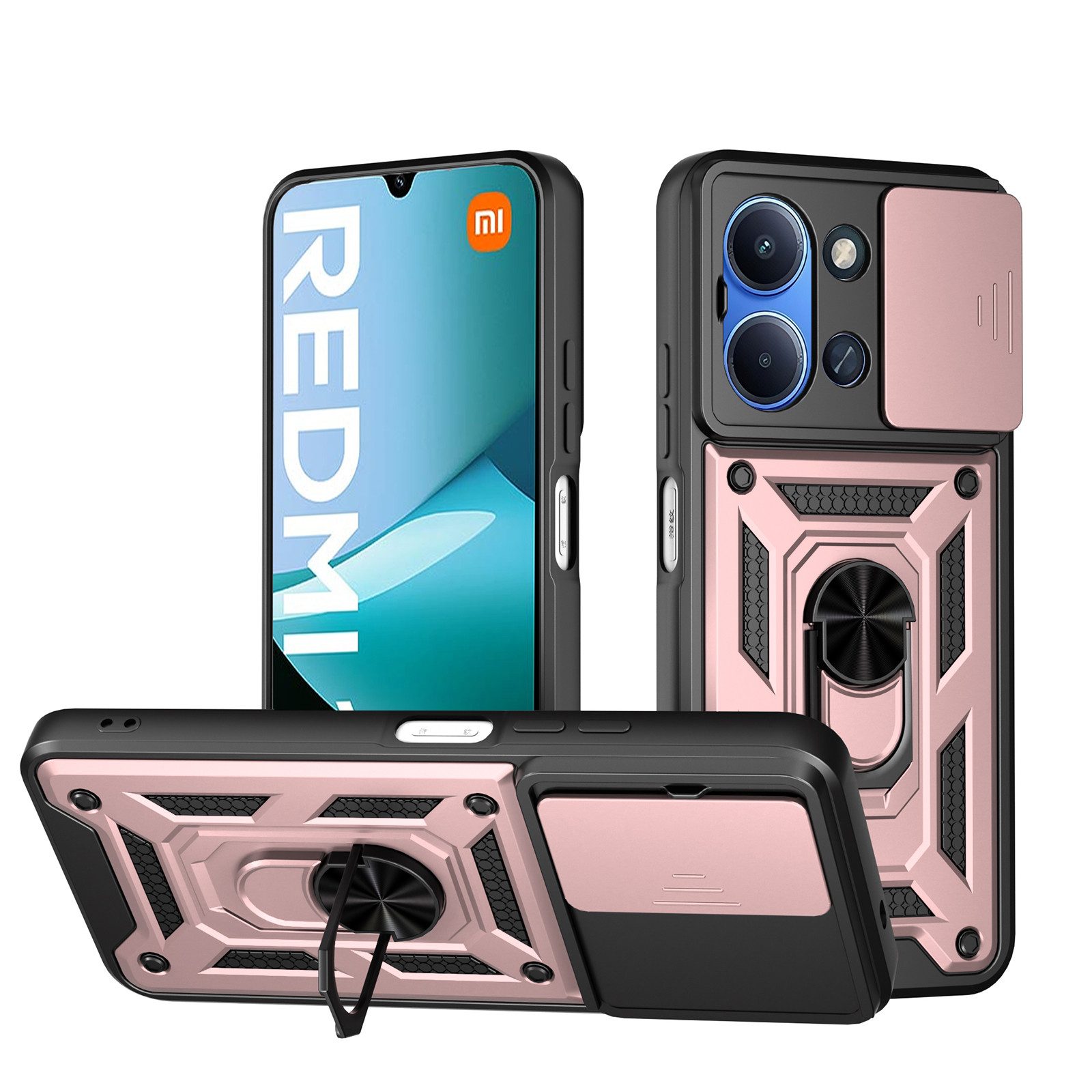 betterfon Handyhülle Panzerhülle für Xiaomi Redmi 15C mit Kameraschutz & Ringhalter, Outdoorhülle mit Smartstand und Silikonkern