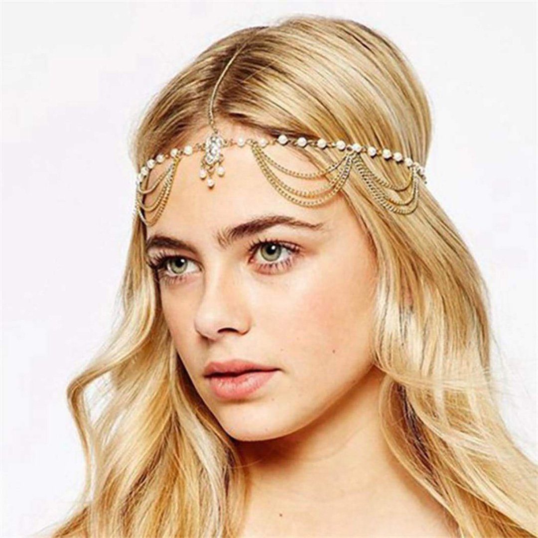BEARSU Haarreif »Boho Quaste Kopfkette Gold Festival Kopfketten Perlen  Kopfschmuck Braut Prom Kostüm Haarschmuck für Frauen und Mädchen«, 1-tlg.