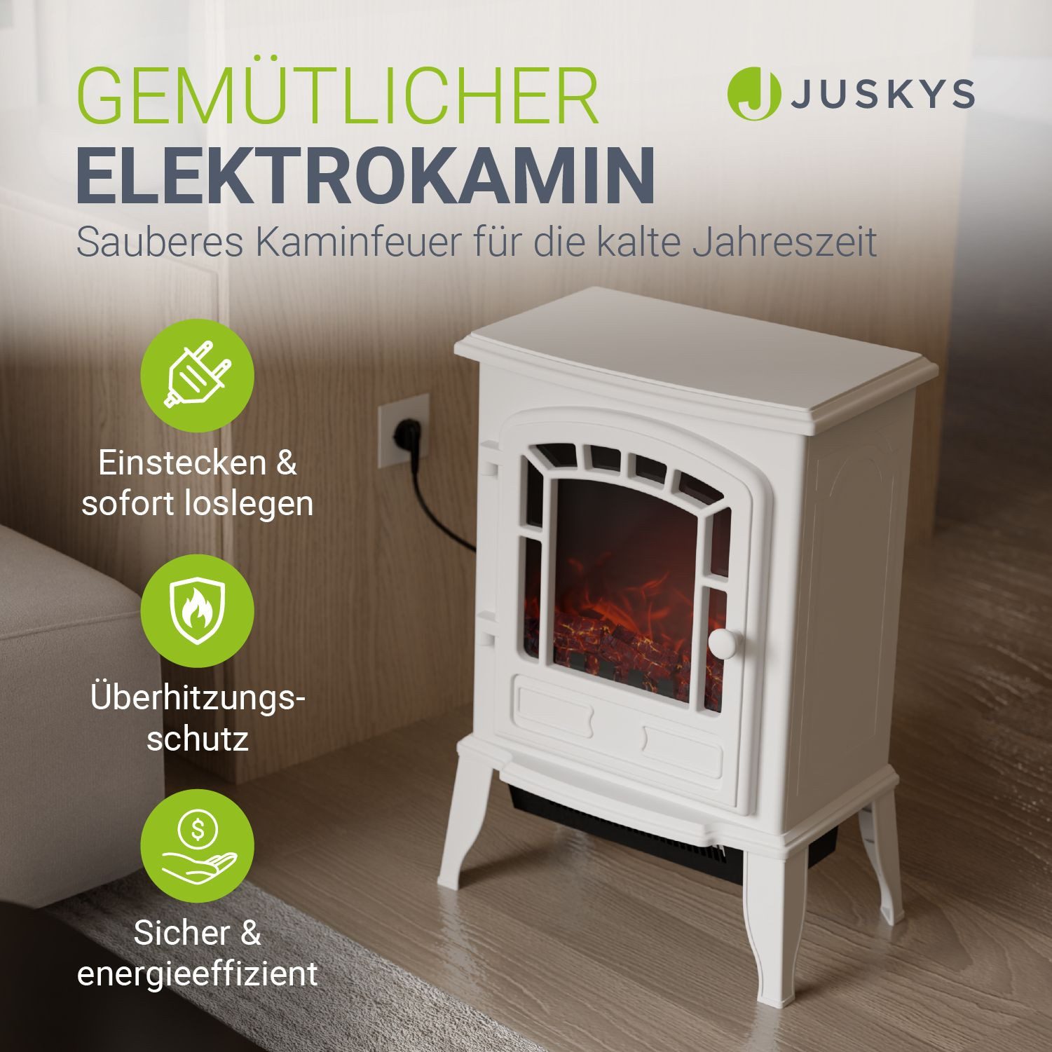Juskys Elektrokamin, Flammeneffekt, zwei Heizstufen, Sicherheitsabschaltung günstig online kaufen