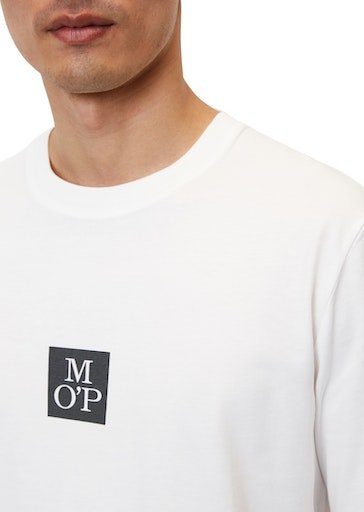 Marc O'Polo T-Shirt T-Shirt with details, hem white kontrastfarbenem Logo print, straight flatlock neckline, mit ribbed