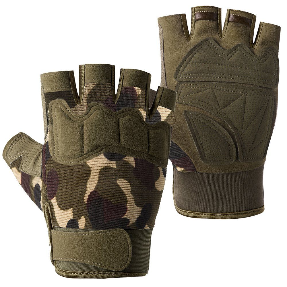 Sunicol Fahrradhandschuhe Men Tactical Fingerless Gloves, Half Finger, Camo, Radfahren Fischen Anti-Rutsch Tarnfarbe