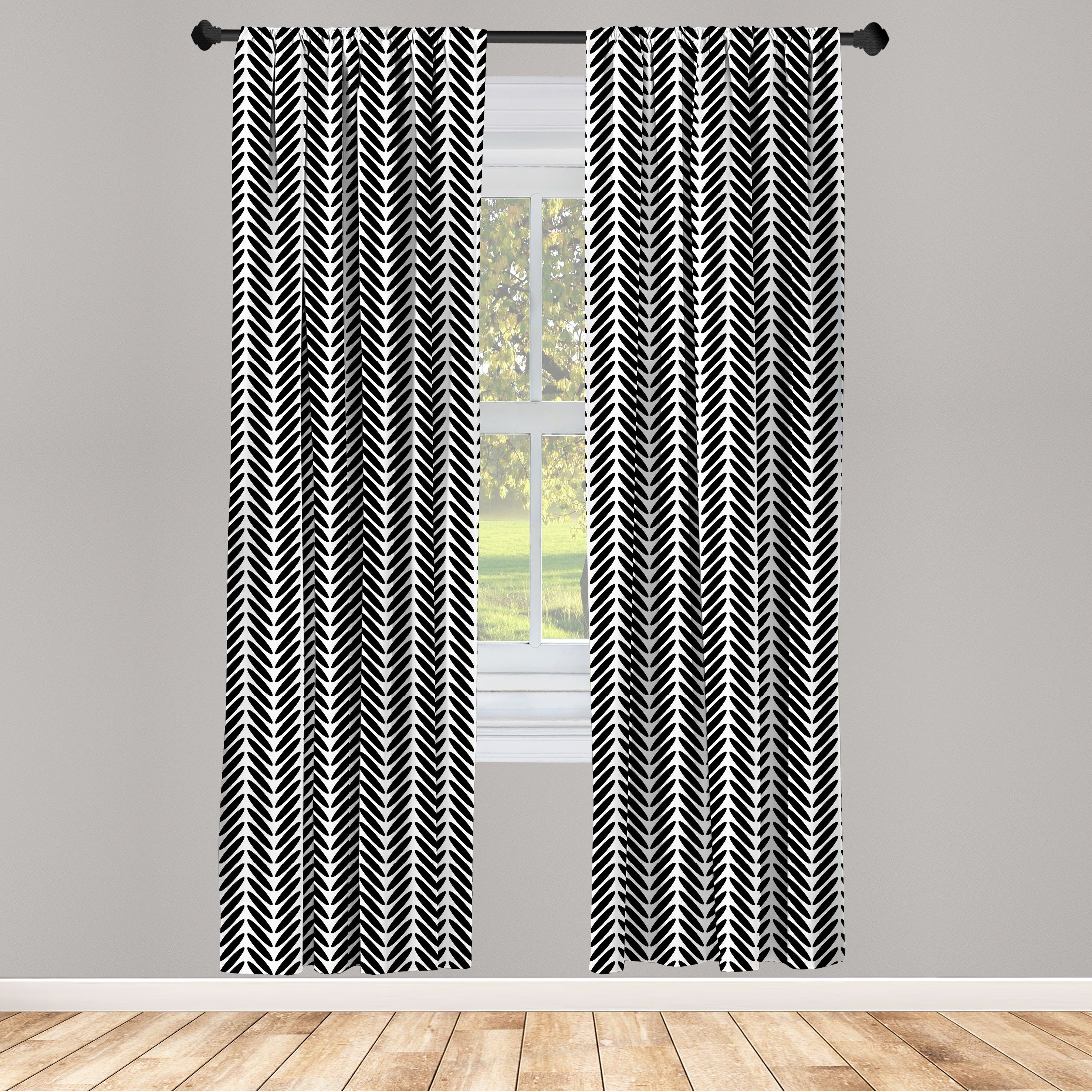 Gardine Vorhang für Wohnzimmer Schlafzimmer Dekor, Abakuhaus, Microfaser, Winkel Klassische Monochrome Chevron