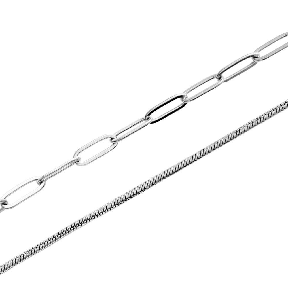 JEWLIX Edelstahlkette Layerkette Grobe Glieder und Sleek Kette in Silber N5143