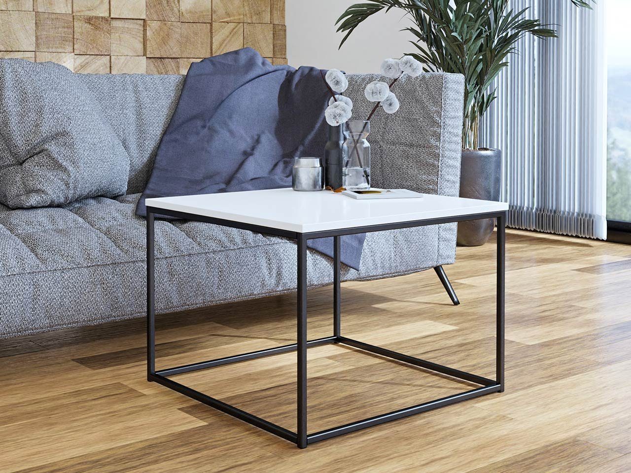 MIRJAN24 Couchtisch Cubo, Tischbeine aus Metall mattschwarz pulverbeschichtet Schwarz Matt / Weiß Hochglanz