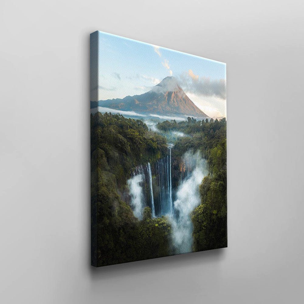 DOTCOMCANVAS® Leinwandbild, Modernes Wandbild Rahmen Landschaft mit Wasserfall schwarzer von