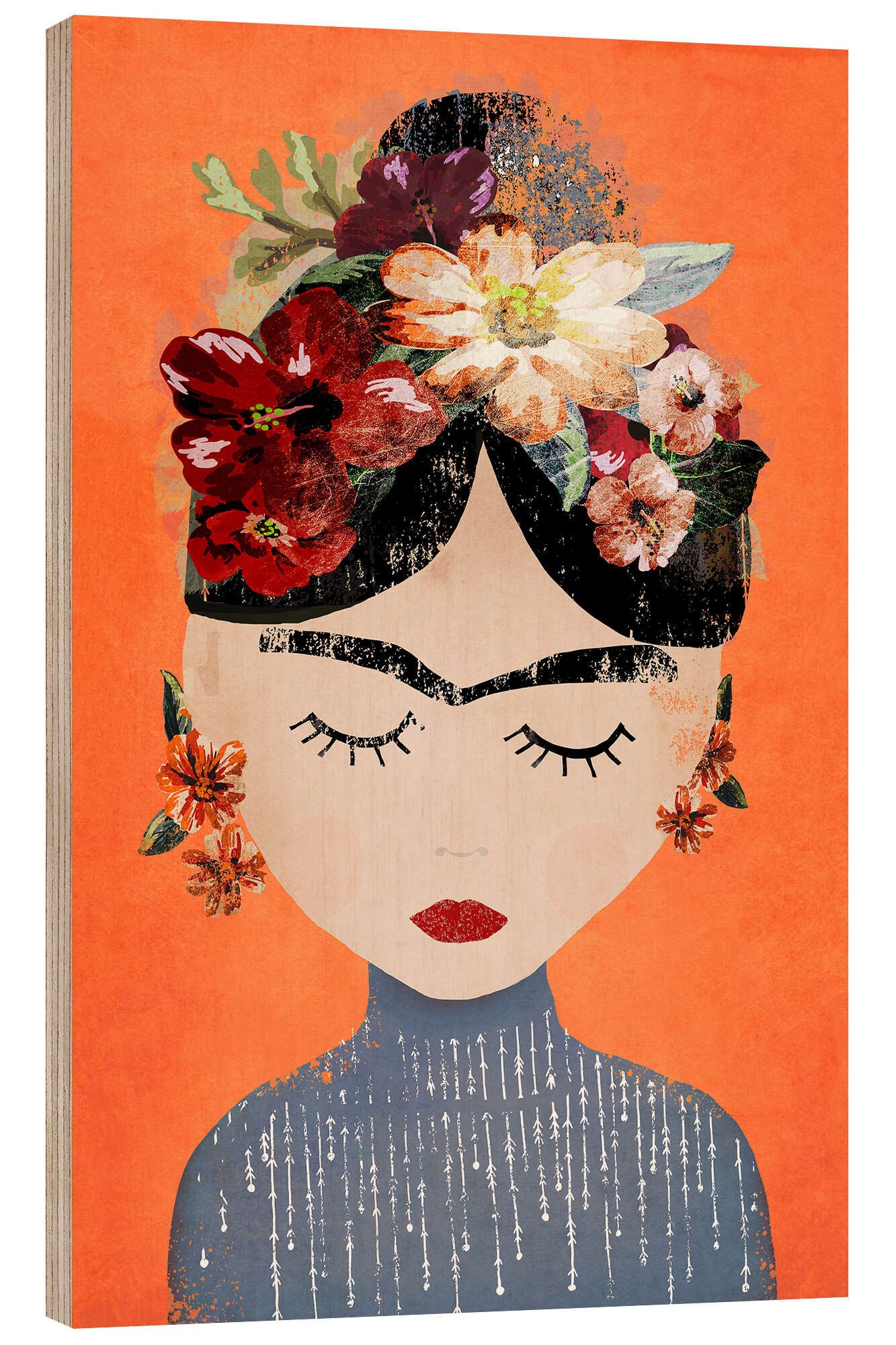 Posterlounge Wandbild Frida mit Blumenkranz, orange, treechild, erhältlich als Poster, Leinwandbild, Wandsticker oder Acrylglasbild