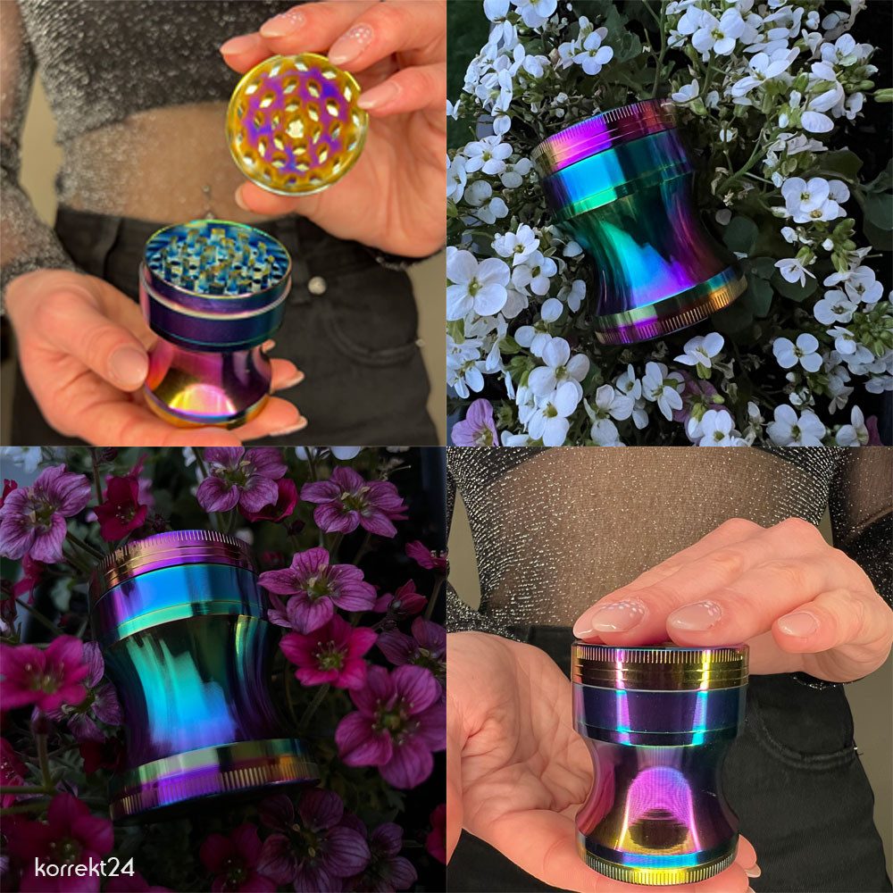 Coumo Kräutermühle Grinder Crusher Gewürzmühle Set. Rainbow Kegel Design, ⌀ 5 cm, Metall