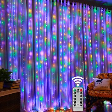 zggzerg LED-Lichterkette LED Lichtervorhang, 3×3M Vorhanglichter 8 Modi mit Fernbedienung