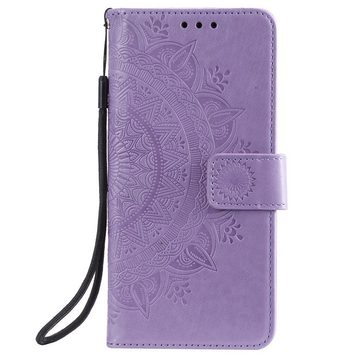 CoverKingz Handyhülle Huawei Y5p Handy Hülle Flip Case Cover Tasche Handytasche Mandala Lila, Klapphülle Schutzhülle mit Kartenfach Schutztasche Motiv Mandala