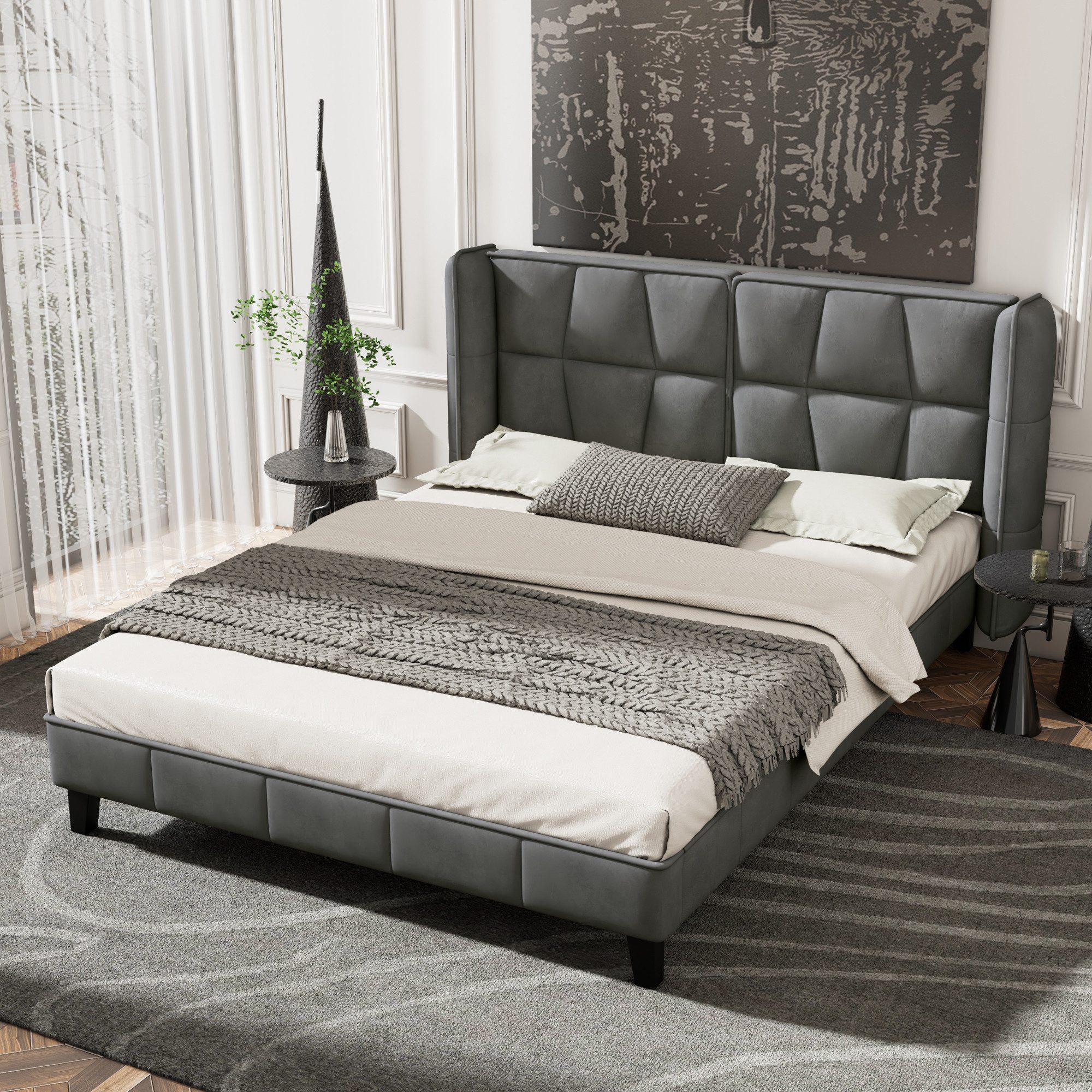 KLAM HOME Polsterbett Bettgestell Doppelbett mit Lattenrost und Verdicktes günstig online kaufen