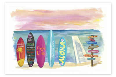 Posterlounge Poster M. Bleichner, Surfboards am Meer, Wohnzimmer Maritim Malerei