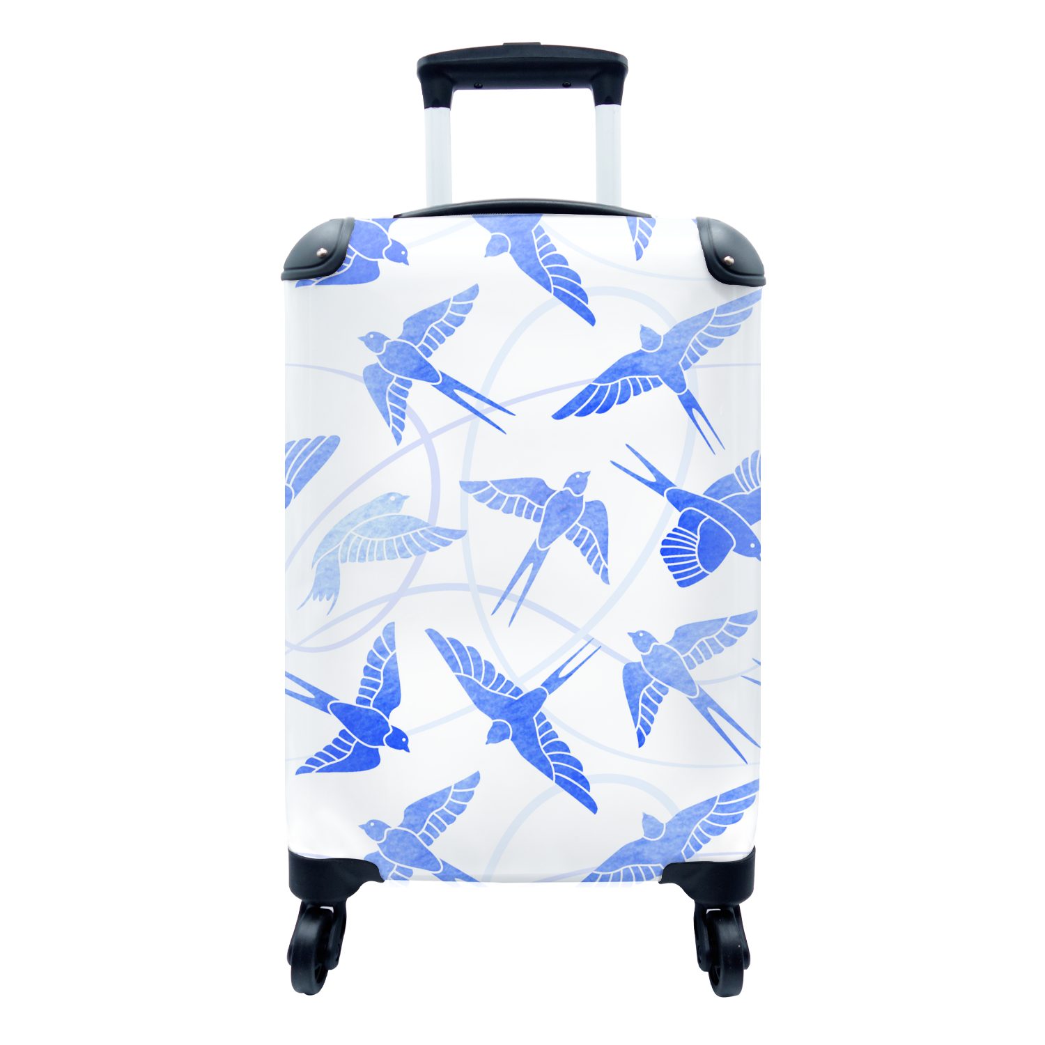MuchoWow Handgepäckkoffer Muster - Blau - Vogel, 4 Rollen, Reisetasche mit rollen, Handgepäck für Ferien, Trolley, Reisekoffer