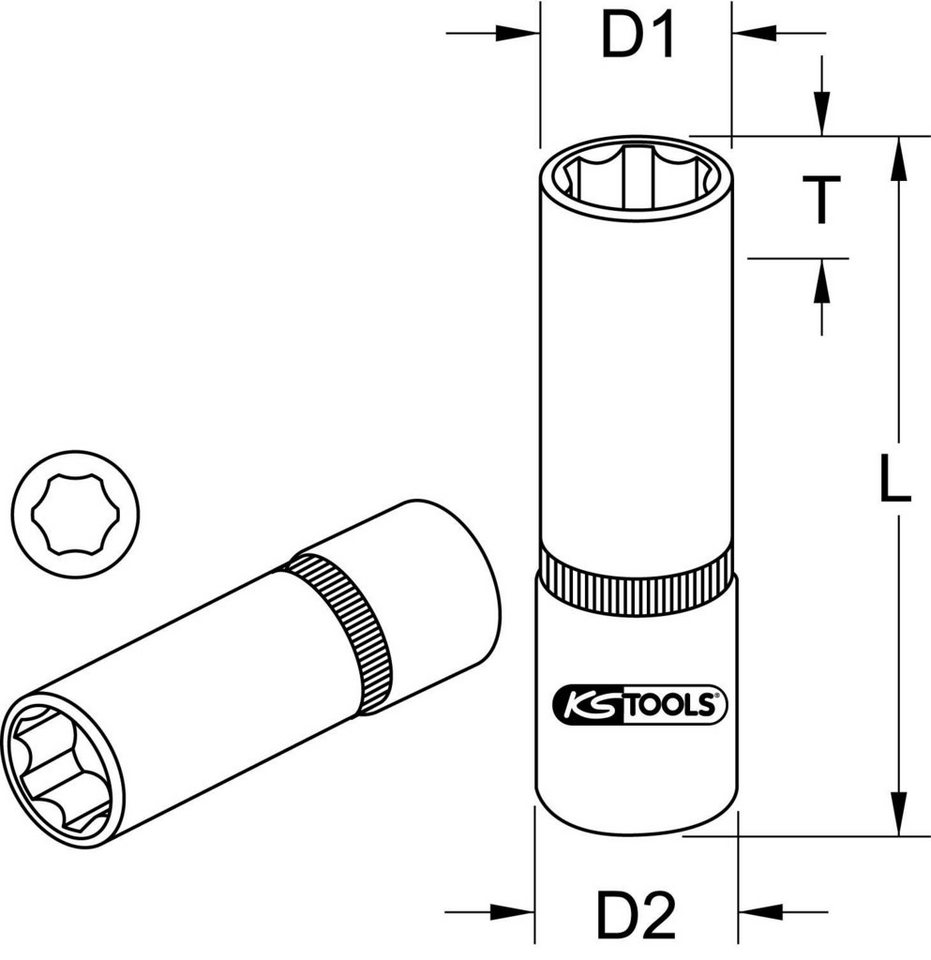Thumbnail - KS Tools Stecknuss 1/4" CHROMEplus Sechskant-Stecknuss, lang, 8mm