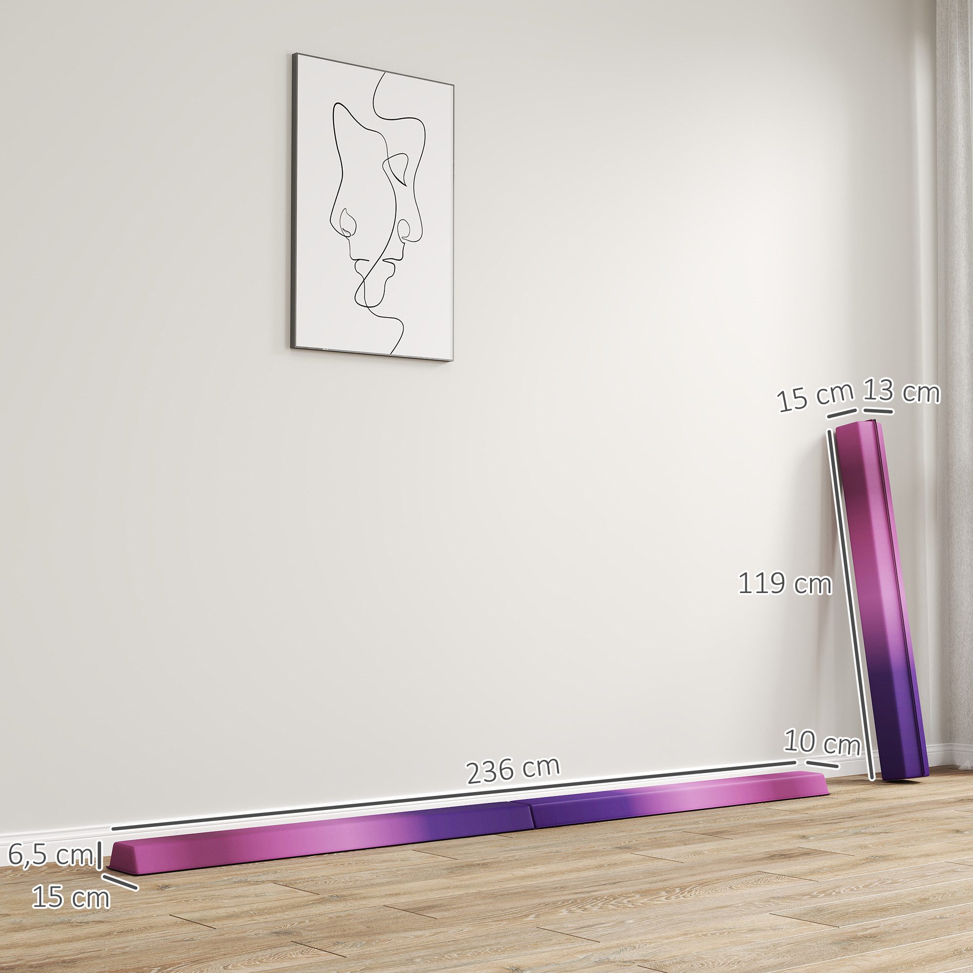 SPORTNOW Balancetrainer 236 cm, Klappbar, Indoor & Outdoor, Violett+Rosa