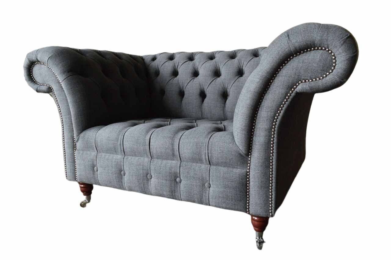 JVmoebel Sessel Chesterfield Design Sessel Grau Polster Luxus Textil Couchen 1 Sitzer, Made In Europe | Einzelsessel