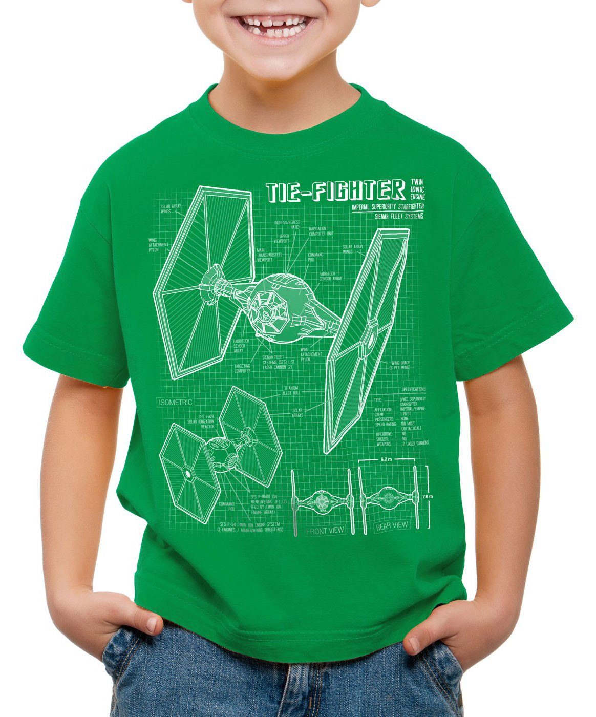 Print-Shirt fighter T-Shirt blaupause grün Jäger T-Shirt TIE Kinder style3