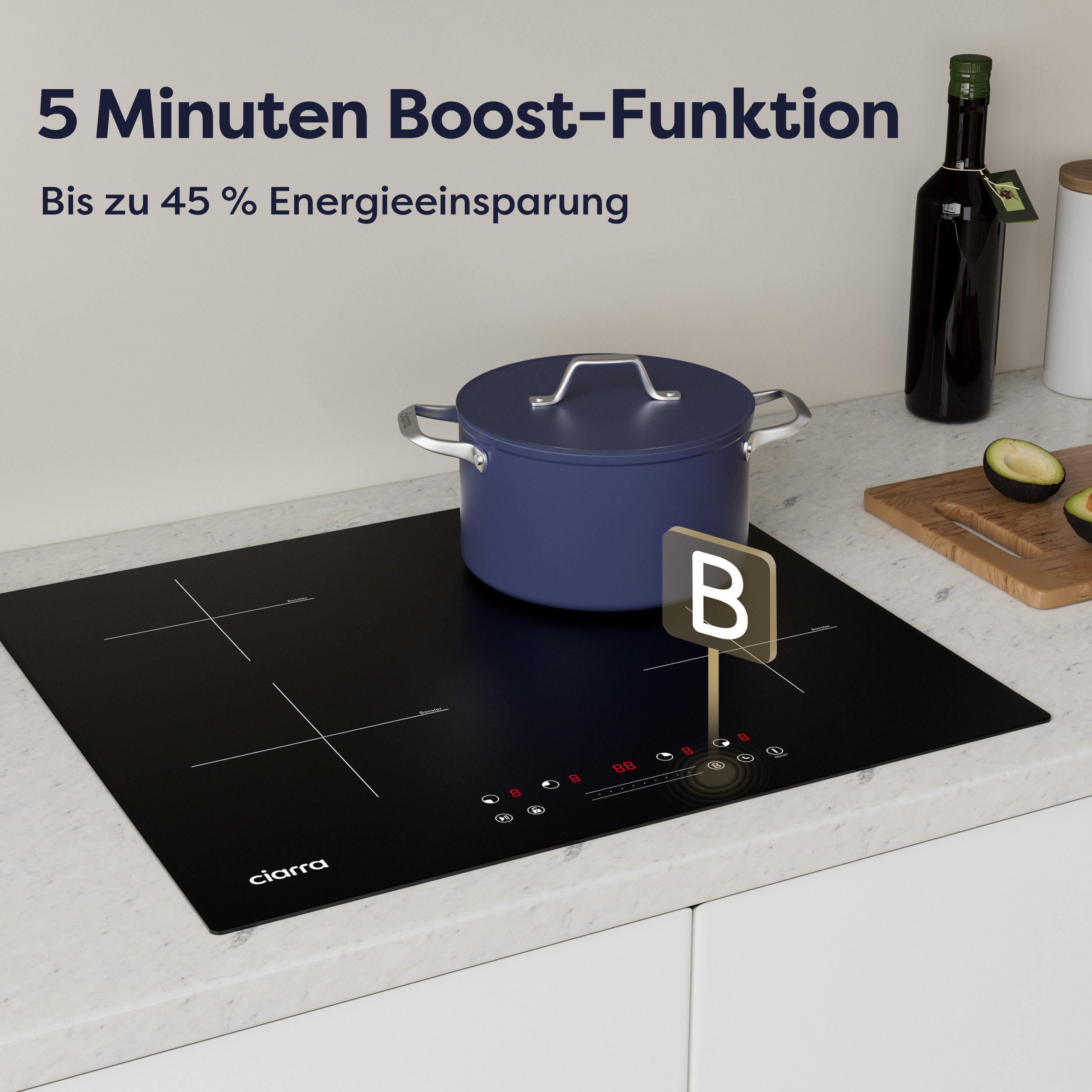 CIARRA Induktions-Kochfeld 60 cm Induktionskochfeld 9 Stufen mit 99 Min Timer & BOOST Touch Control CBBIH4B, 4-Zonen Einbau Kochfelder Induktionsherd mit 99 Min – Bild 3 von 5