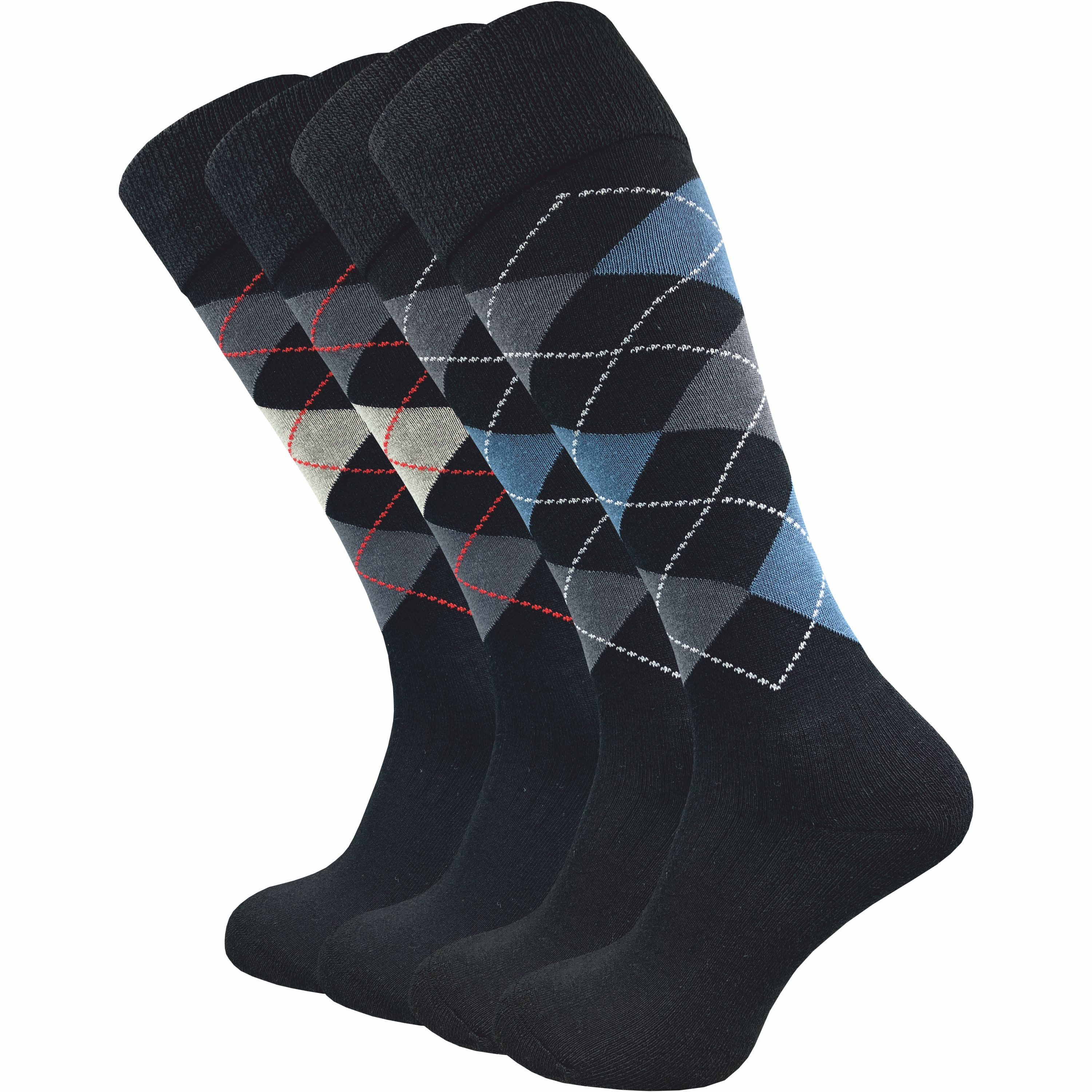 GAWILO Kniestrümpfe für Damen & Herren mit Plüschsohle zum Reiten, Wandern oder Alltag (4 Paar) Reitsocken in schwarz und kariert - mit Baumwolle & Komfortbund