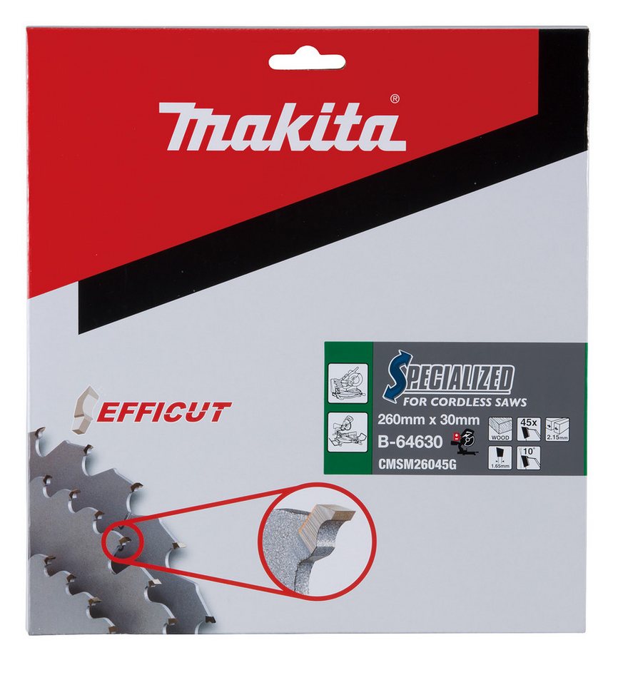 Thumbnail - Makita Kreissägeblatt B-64630 (45Z, 1-St., 260x2,15x30mm), EFFICUT - schneller und effizienter