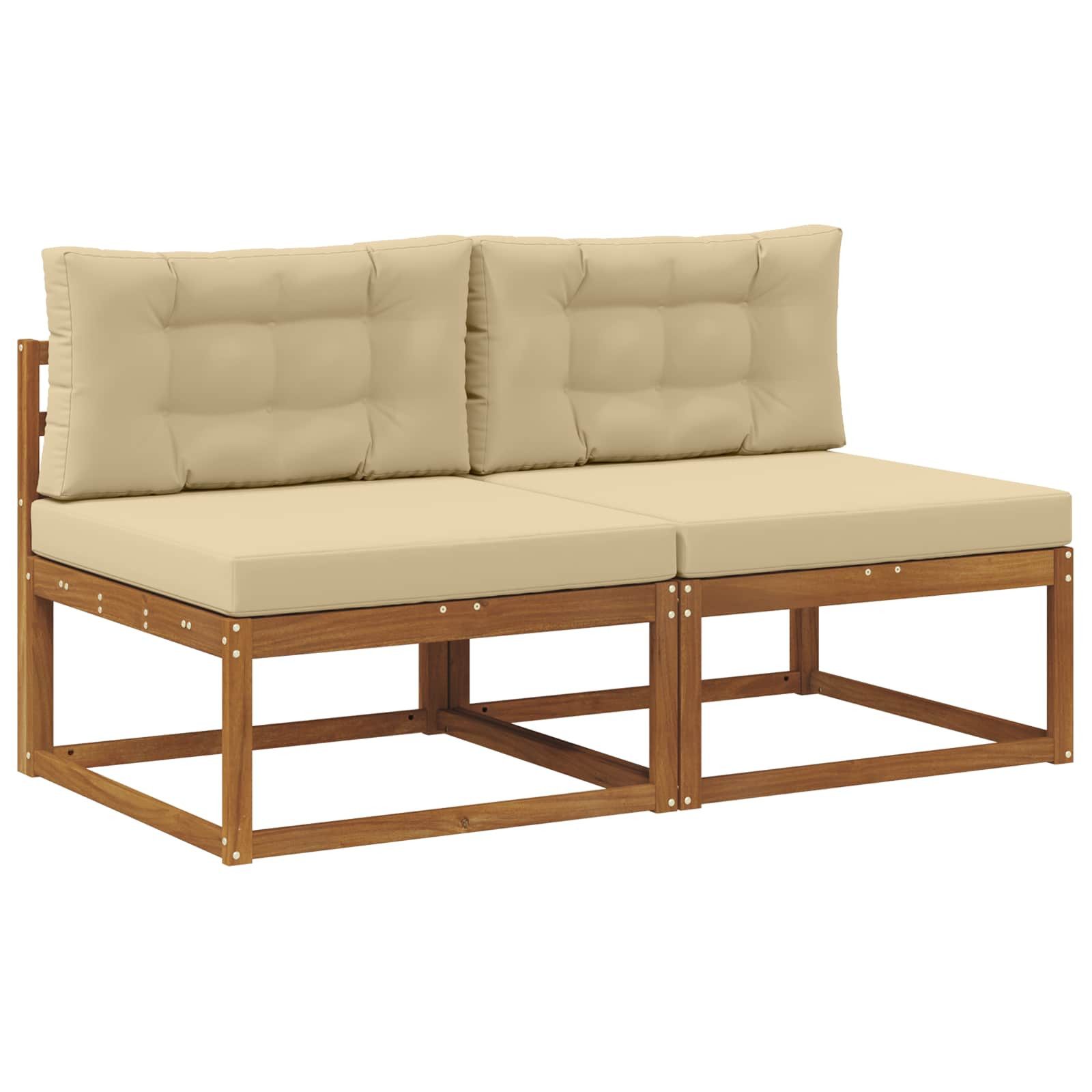 vidaXL Sofaelement Outdoor Mittelsofa mit Kissen 2 Stück Natur (2 St)
