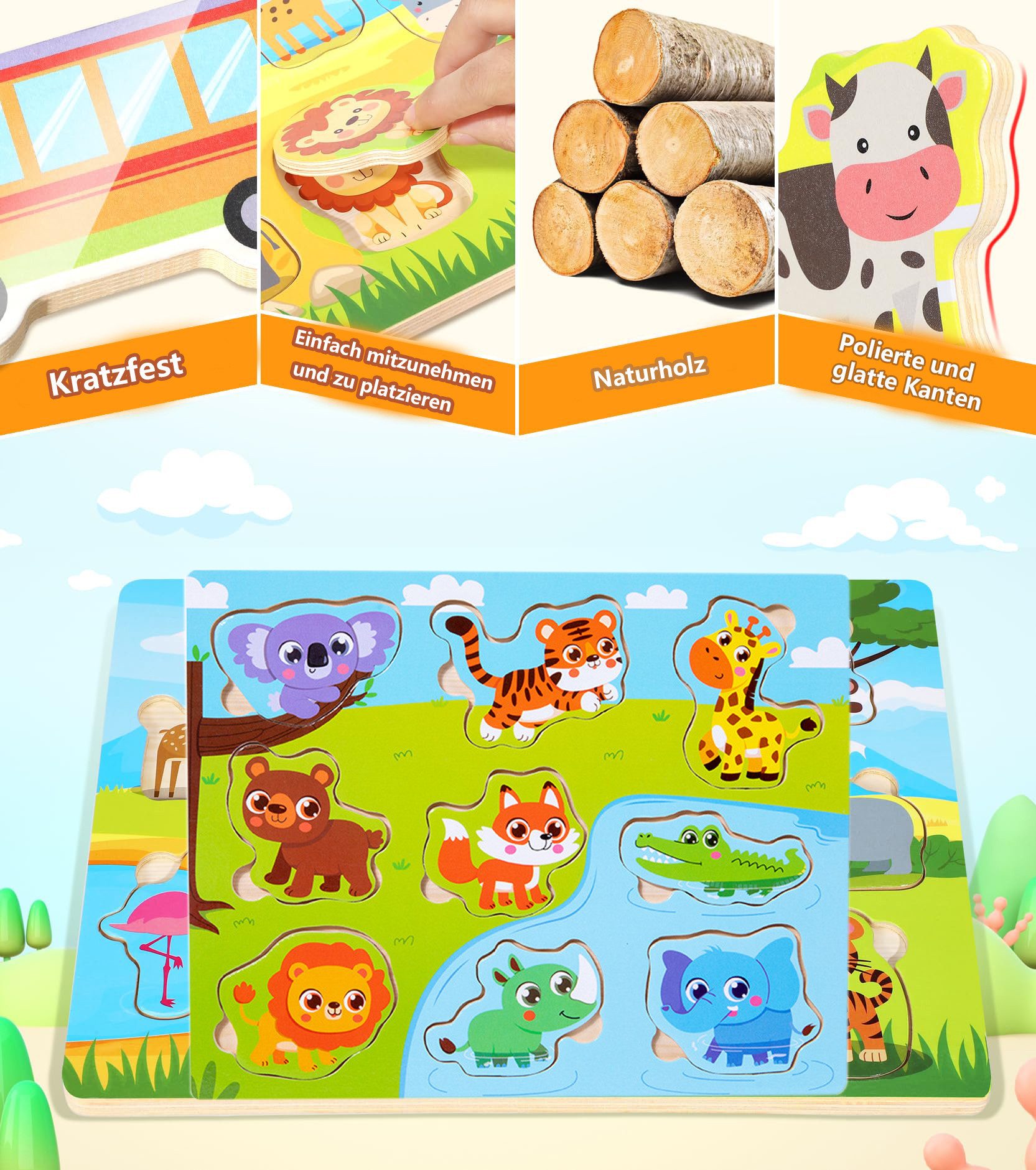 CLTYQ Steckpuzzle Lernspielzeug Spielzeug ab 1 Jahr, 2 3 Jahre. Tier Holzpu günstig online kaufen